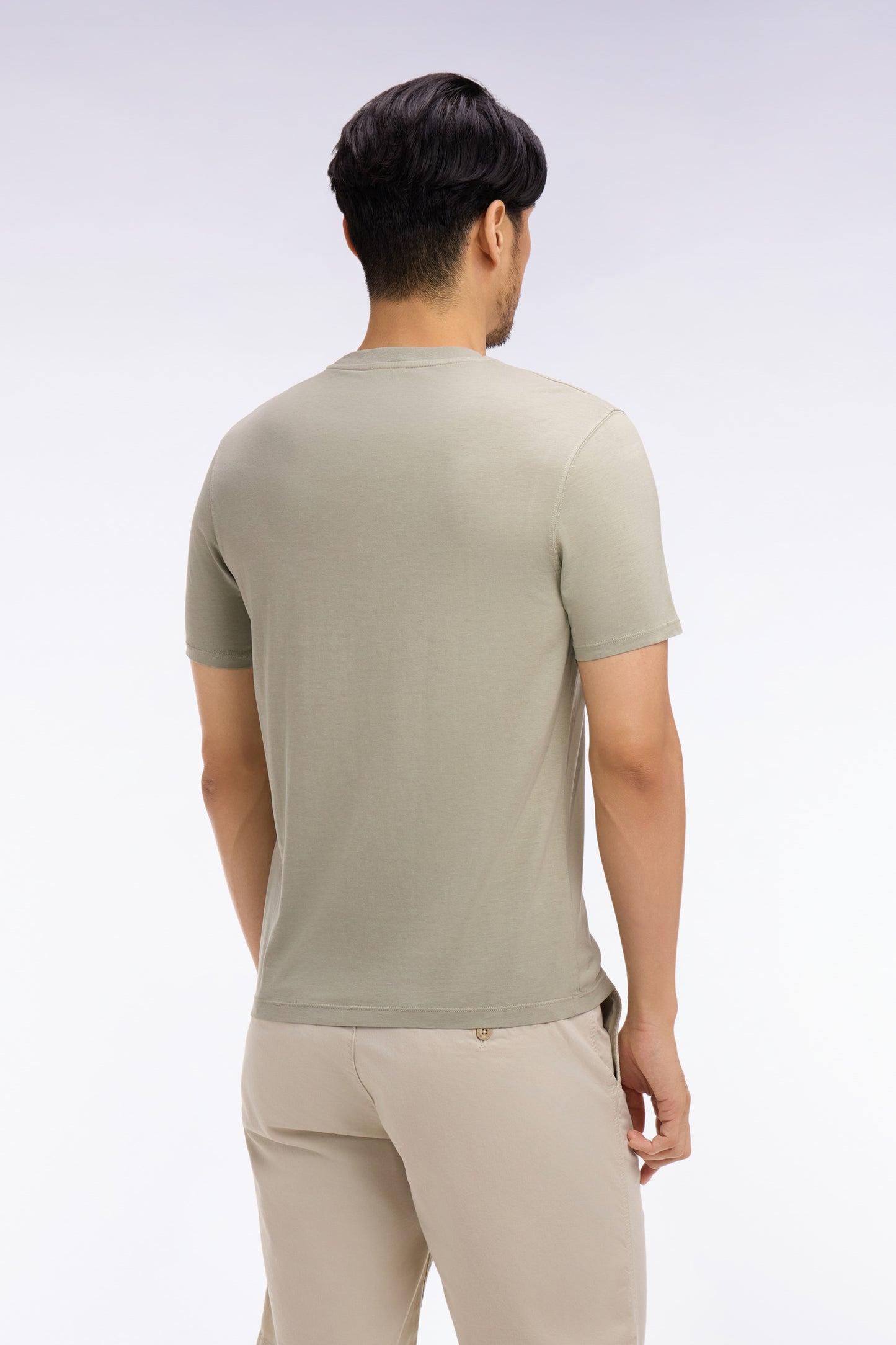 Light khaki regular-fit short-sleeved lyocell and cotton T-shirt