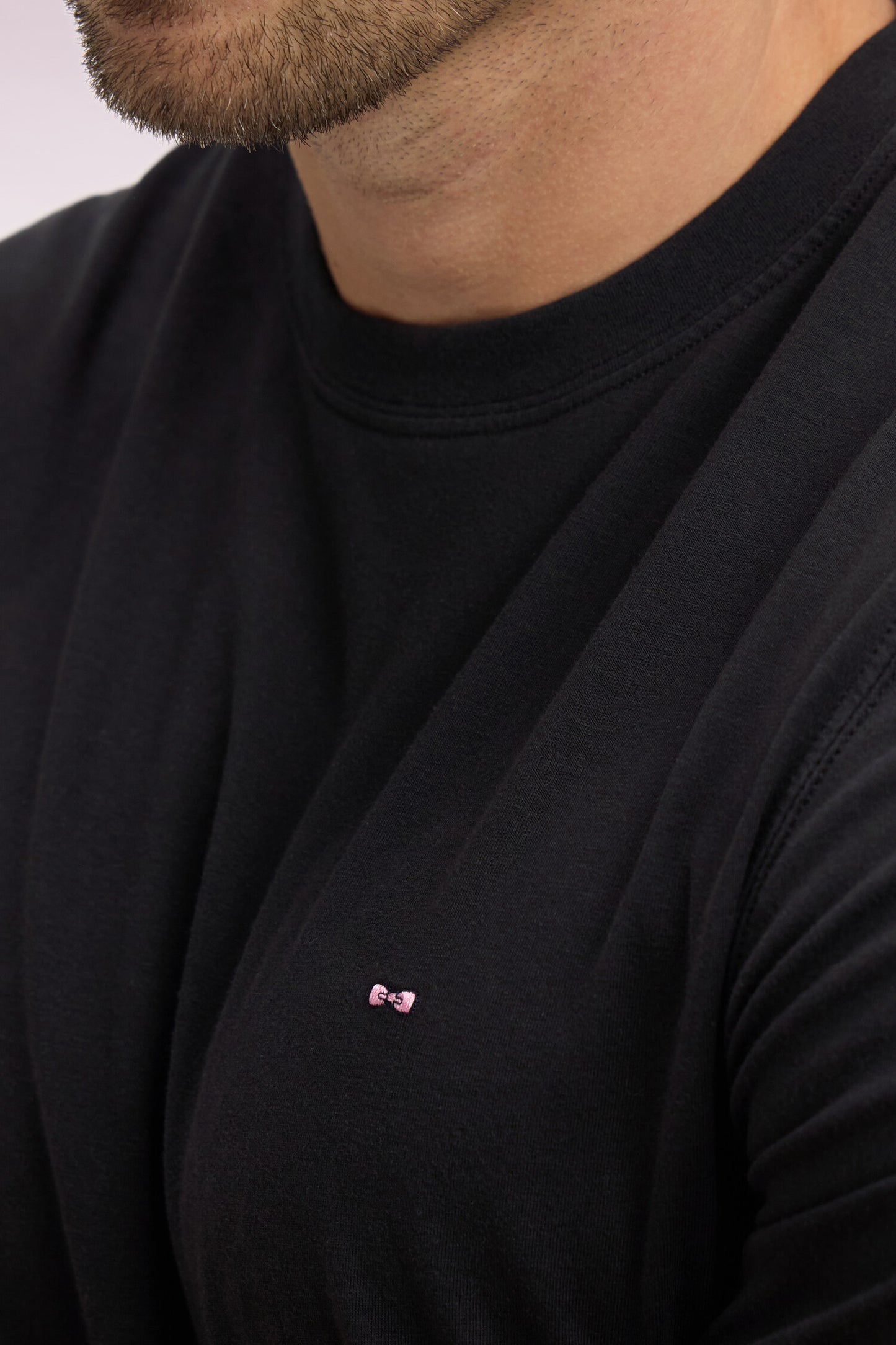 T-shirt à manches courtes en lyocell et coton noir coupe regular