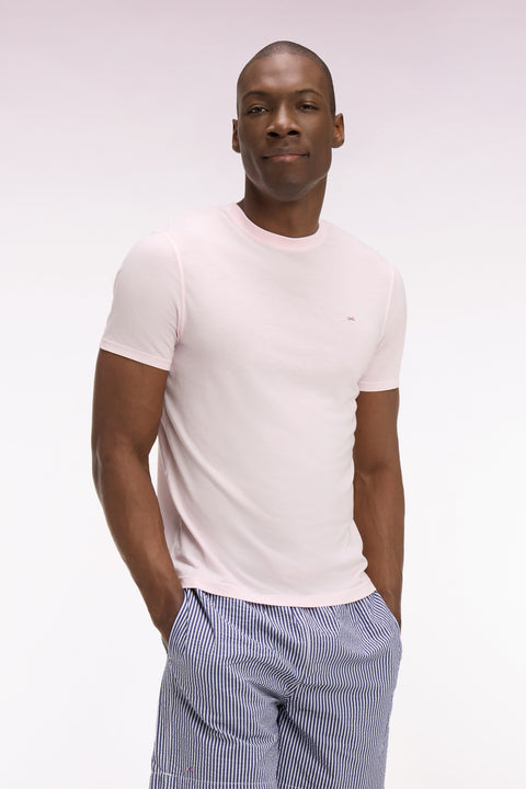 Regular fit pink lyocell and cotton short-sleeved T-shirt - Image 3