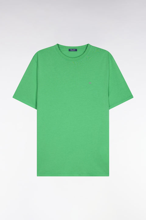 Regular fit short-sleeved T-shirt in grass green lyocell and cotton - Image 2