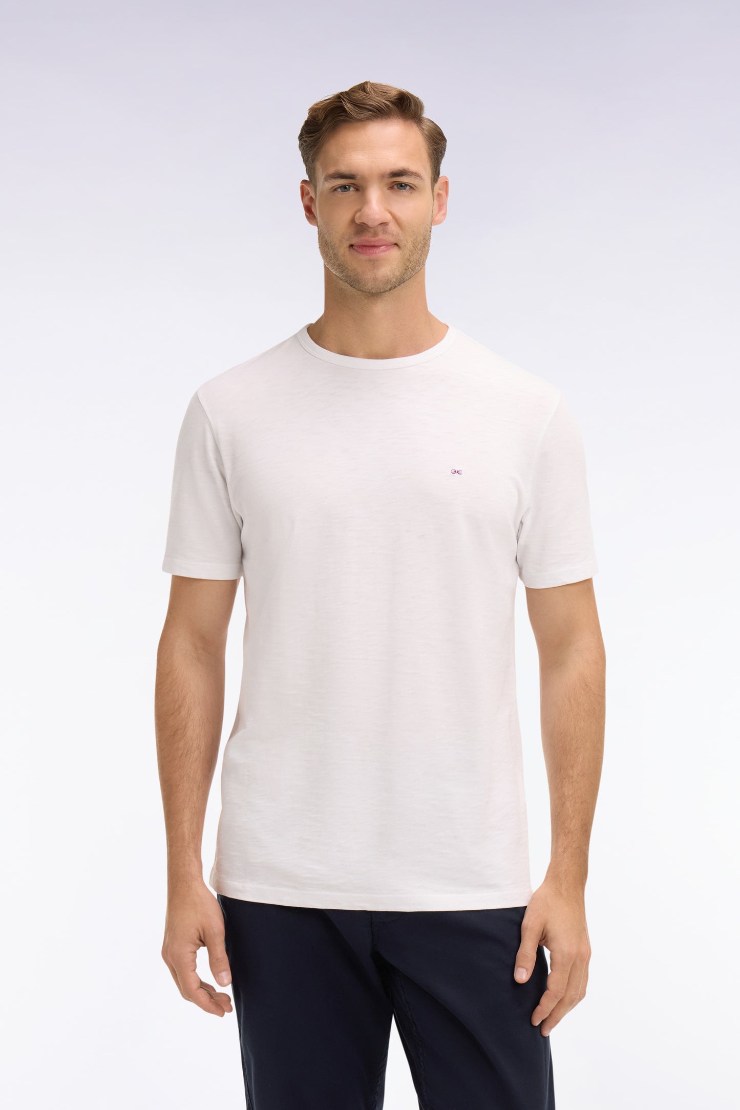 Short-sleeved regular-fit white slub cotton jersey T-shirt