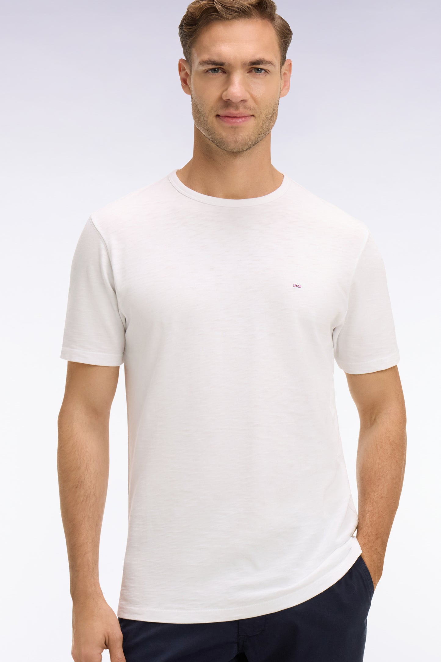 Short-sleeved regular-fit white slub cotton jersey T-shirt