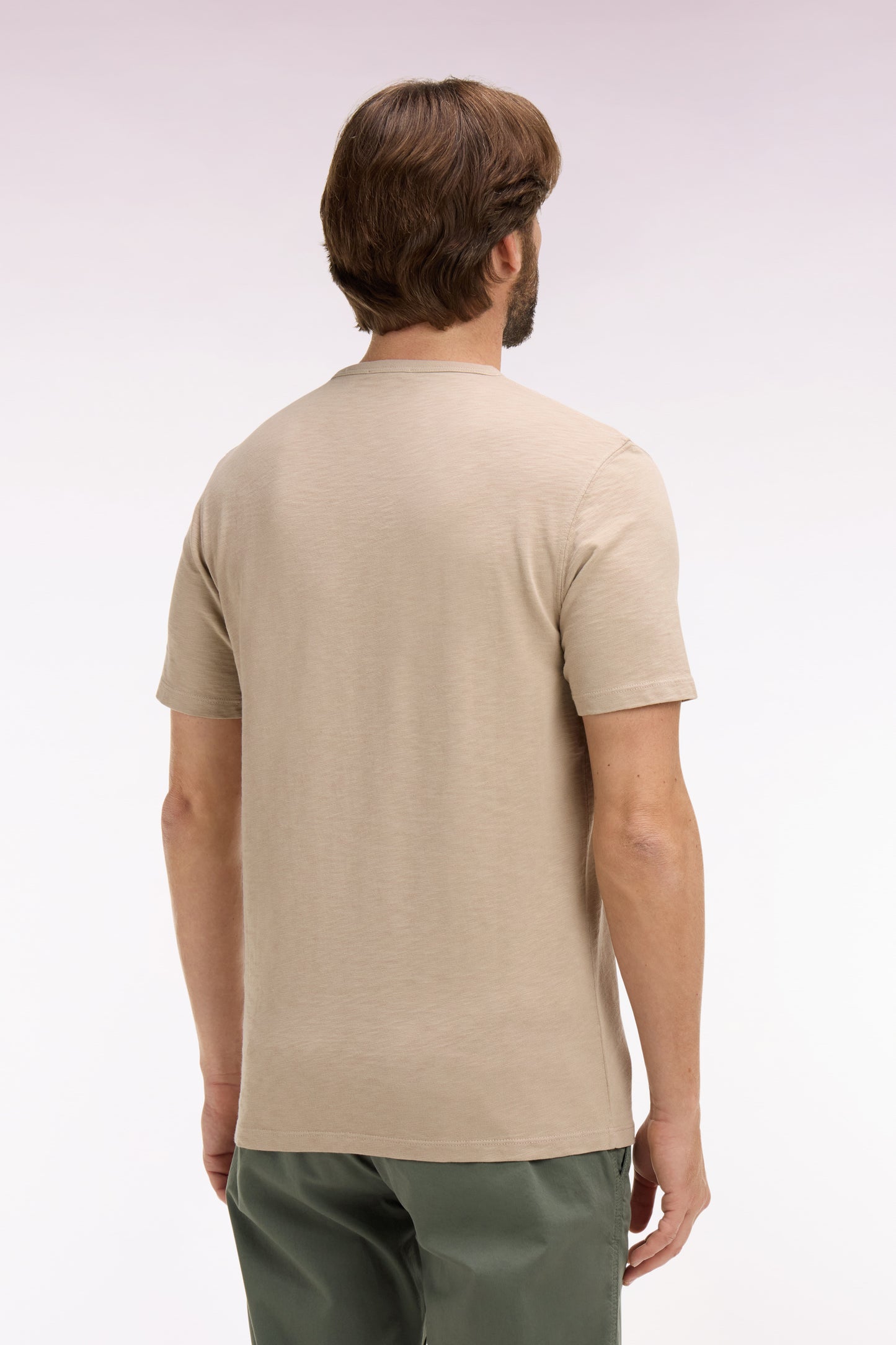 T-shirt à manches courtes en jersey de coton slub beige coupe regular