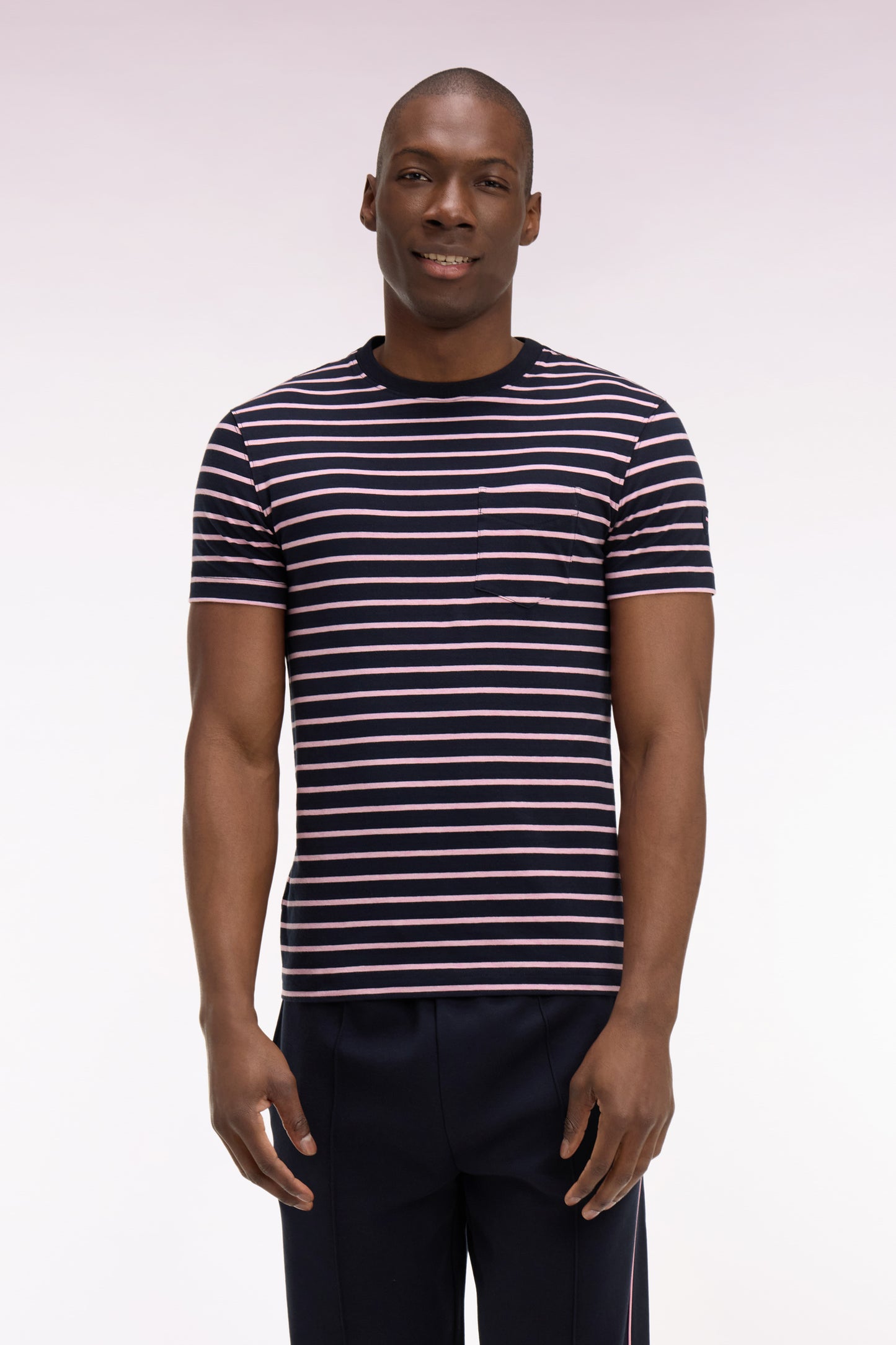 T-shirt à manches courtes en coton stretch rayé marine coupe slim