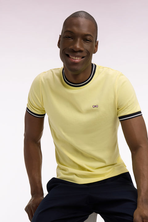 T-shirt à manches courtes en coton jaune brodé coupe regular - Image 1