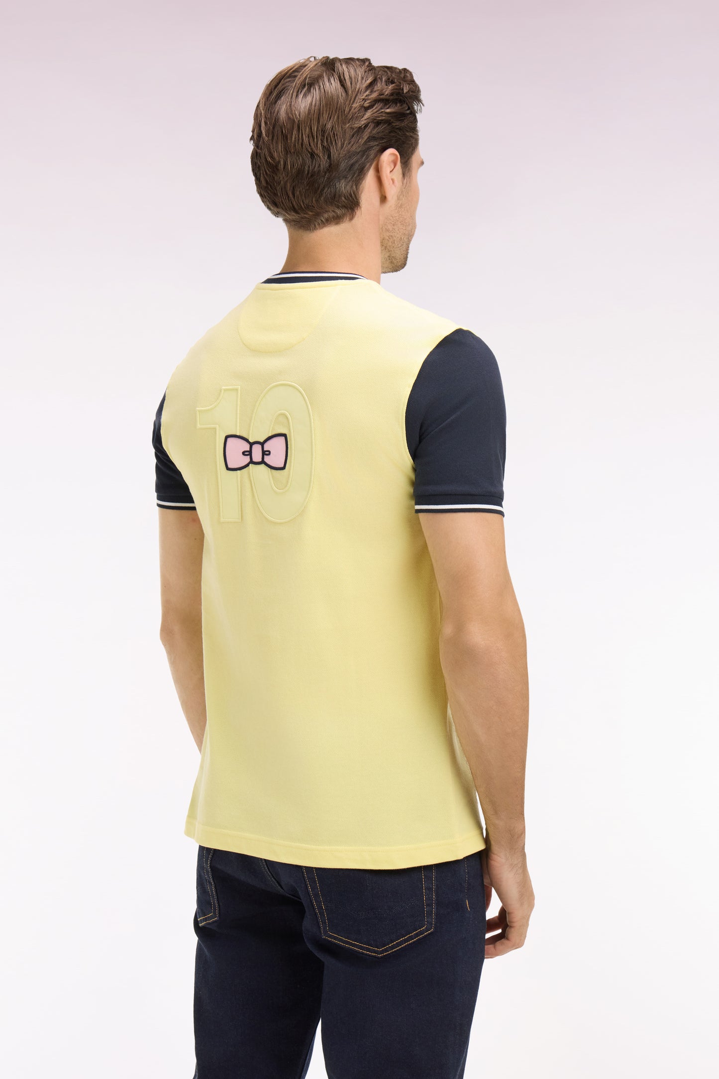 T-shirt à manches courtes en coton jaune bicolore brodé coupe regular