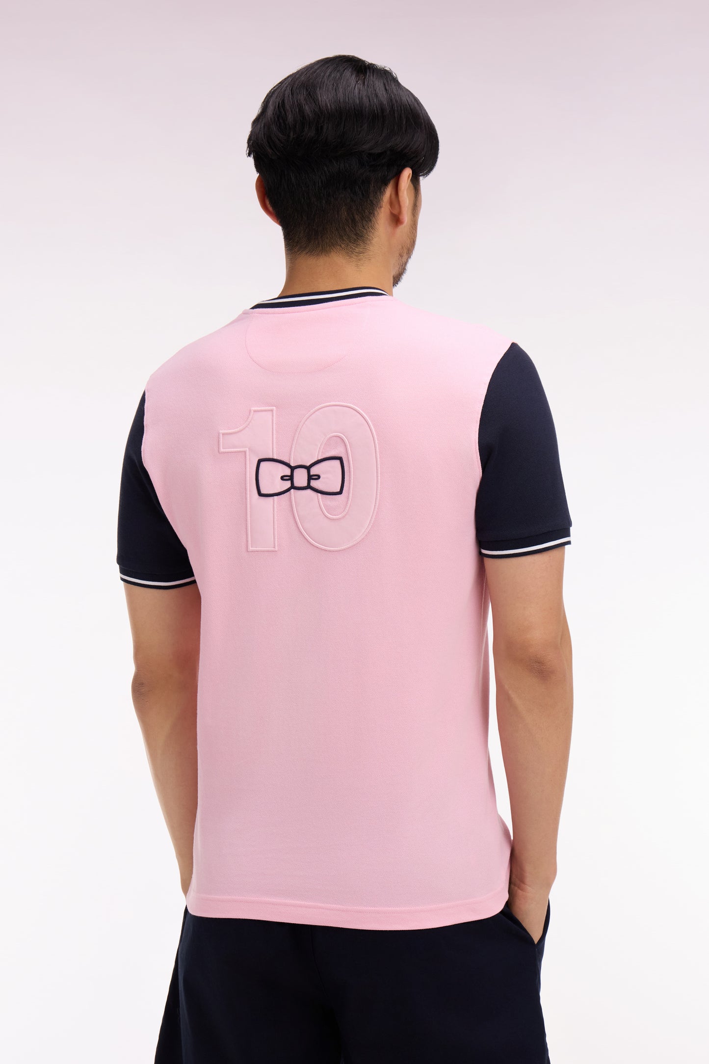 T-shirt à manches courtes en coton rose bicolore brodé coupe regular