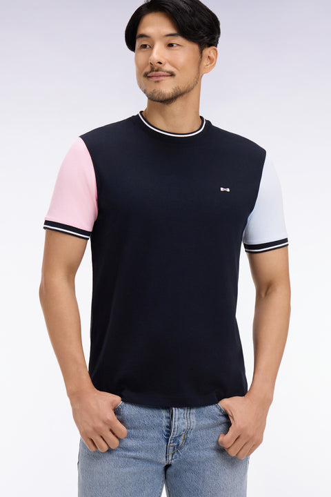 T-shirt à manches courtes en coton tricolore brodé coupe regular - Image 1