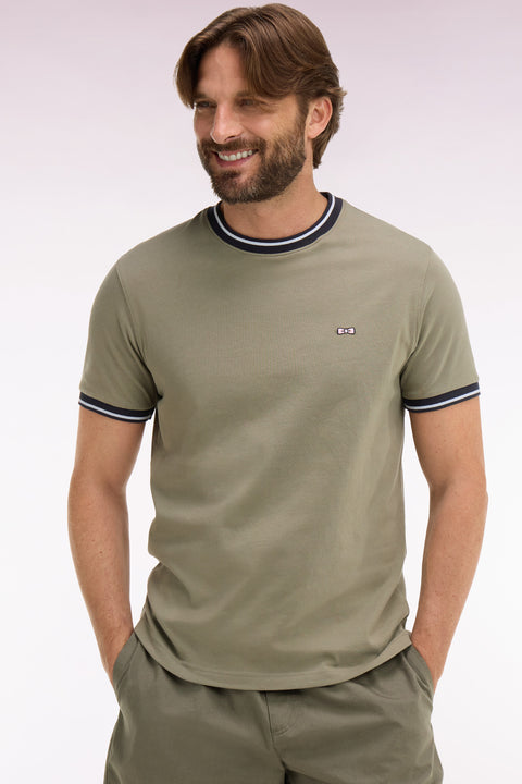 T-shirt à manches courtes en coton kaki brodé coupe regular - Image 1