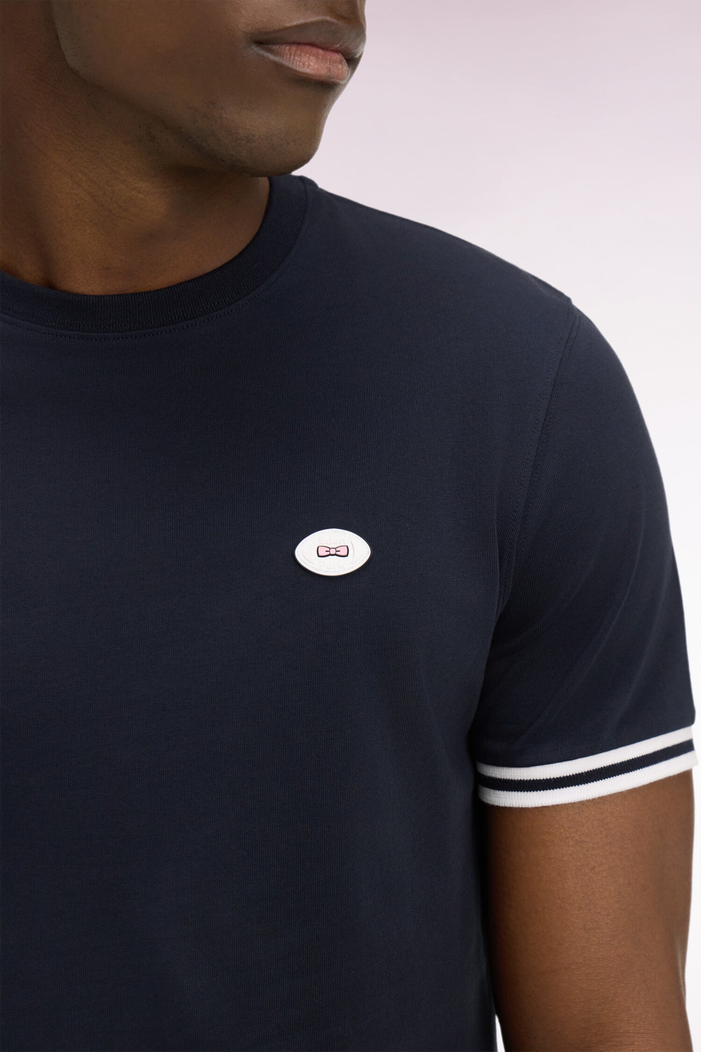 Short-sleeved regular-fit navy cotton T-shirt