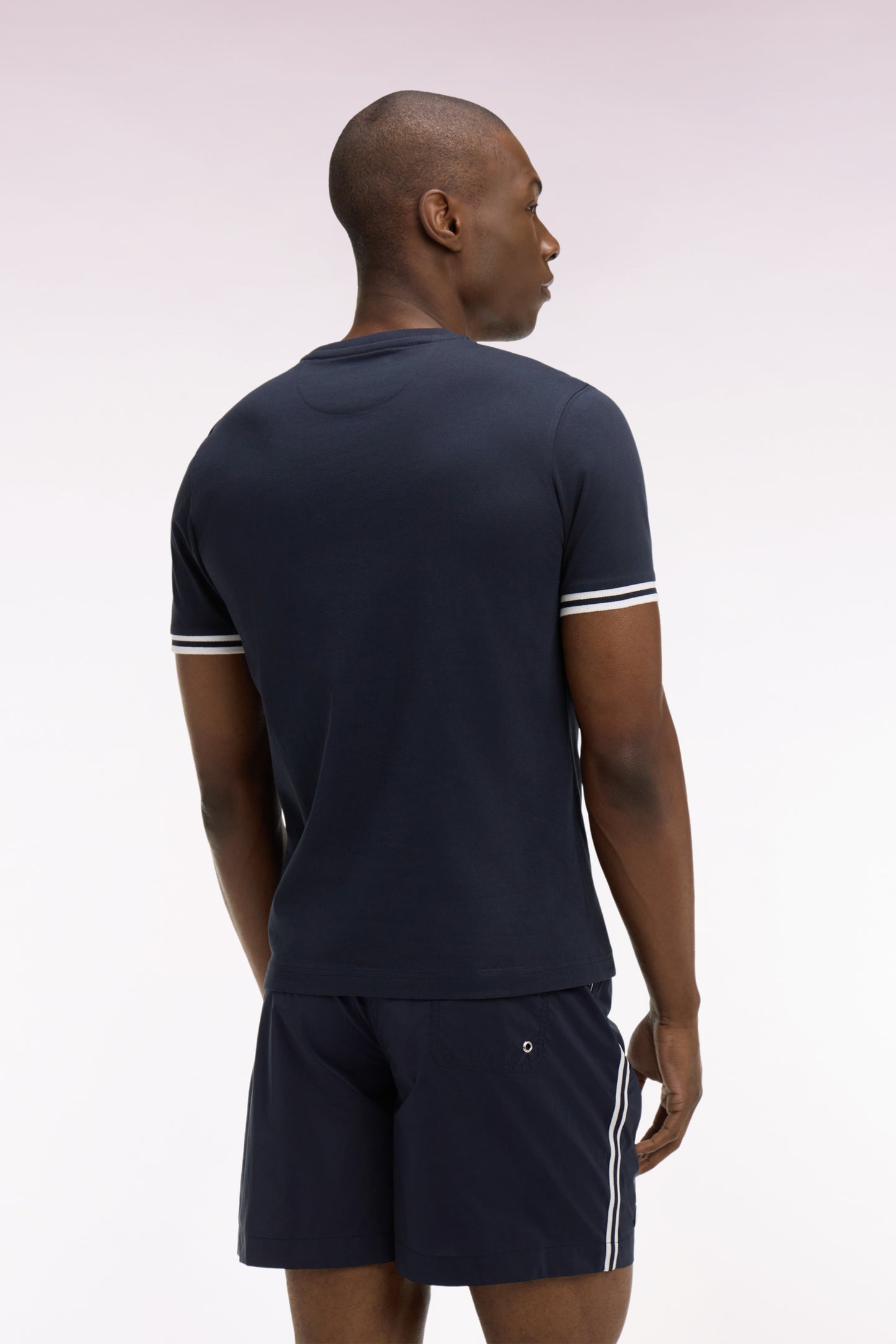 Short-sleeved regular-fit navy cotton T-shirt
