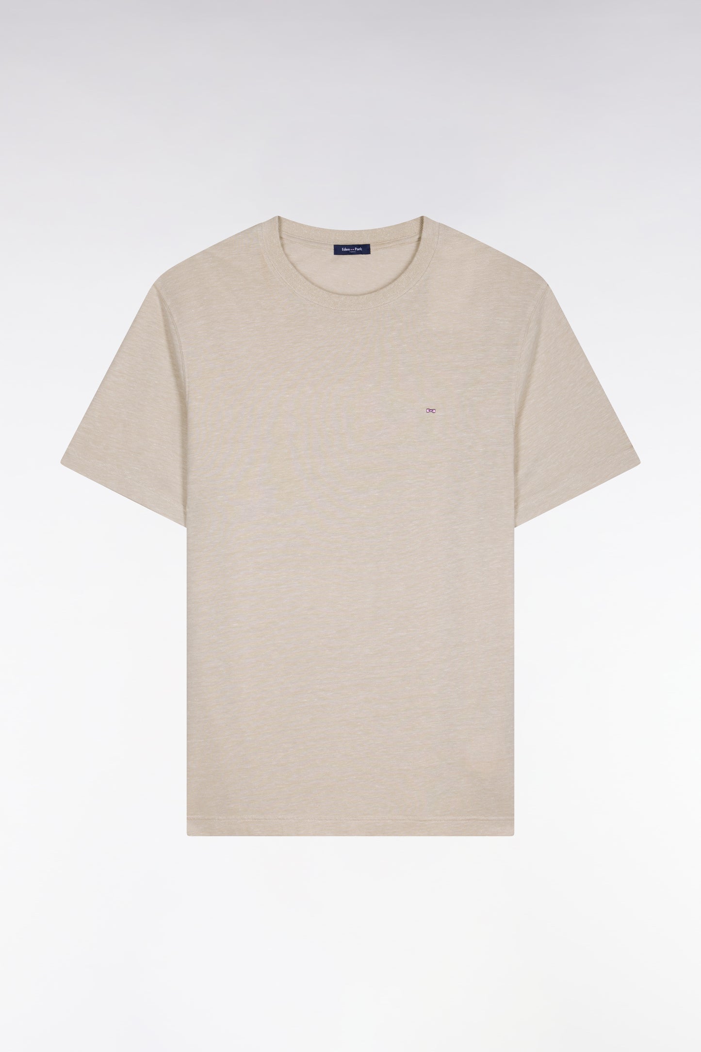 T-shirt à manches courtes en coton et lin beige coupe regular