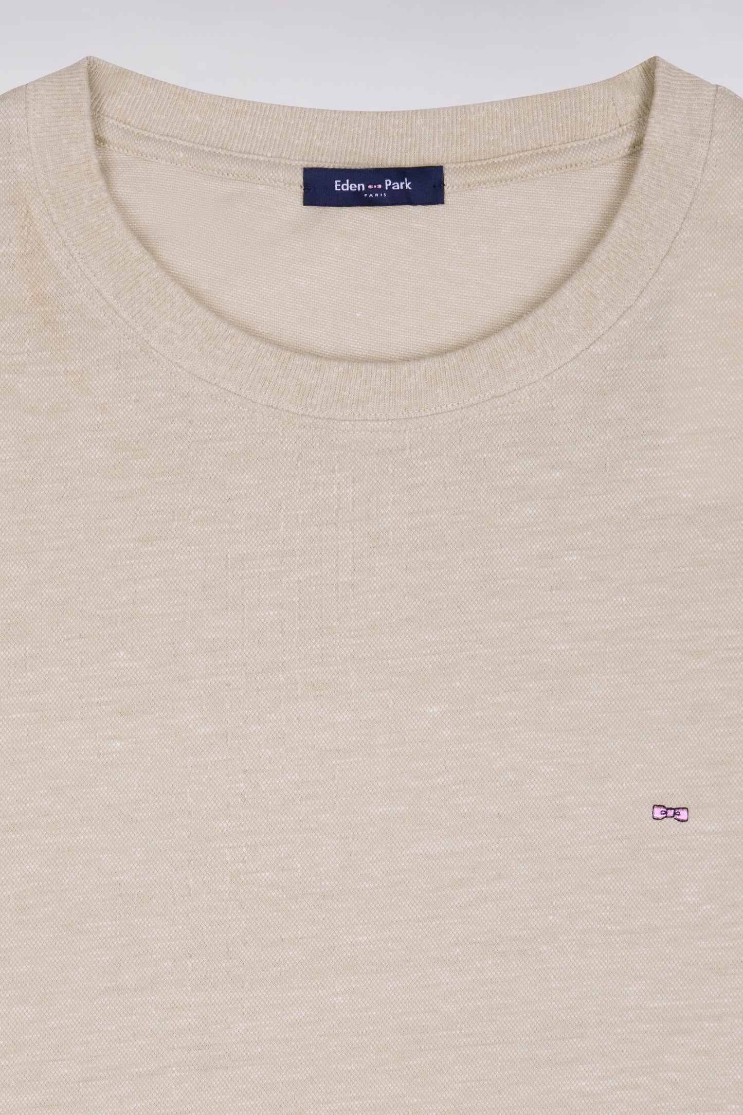 T-shirt à manches courtes en coton et lin beige coupe regular