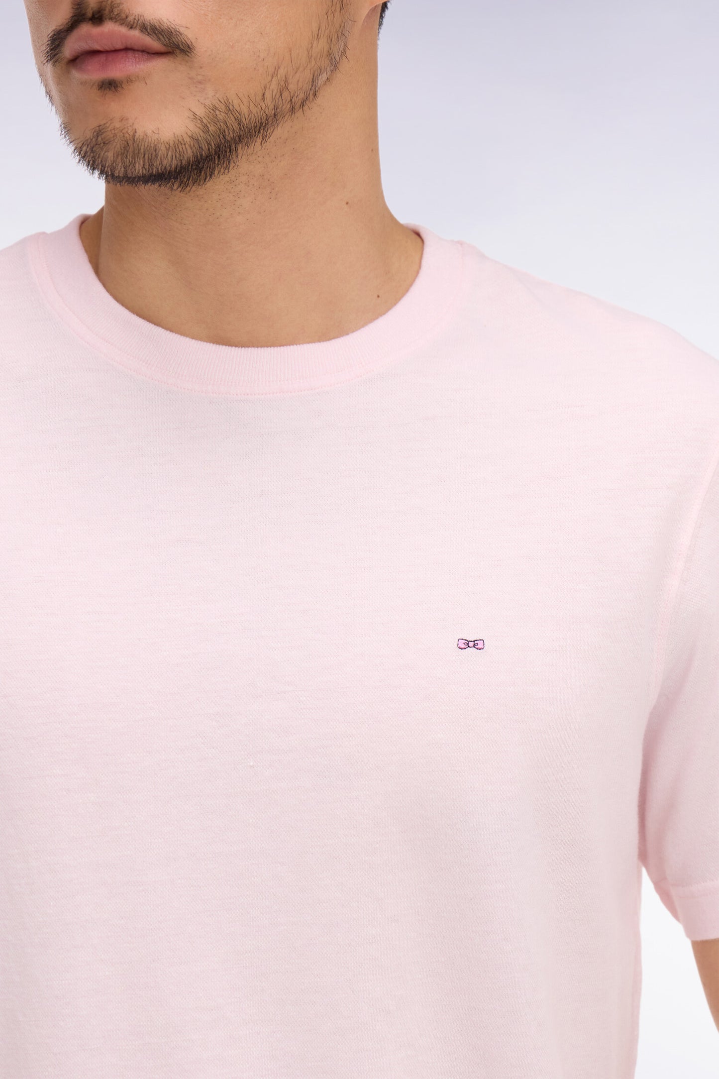T-shirt à manches courtes en coton et lin rose coupe regular