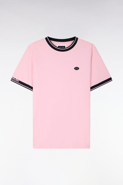 T-shirt à manches courtes en coton rose jacquard Eden Park coupe regular - Image 2