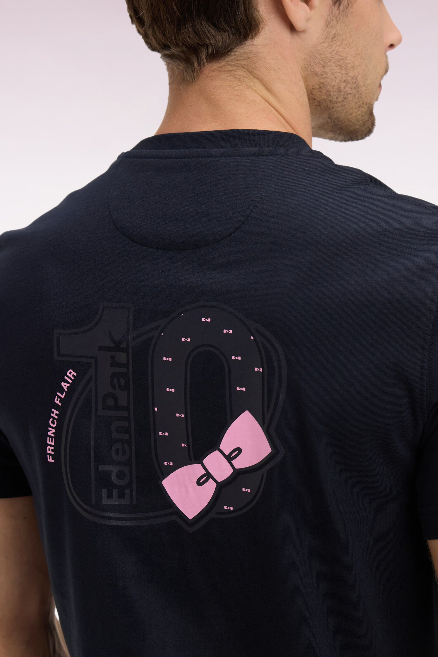 Regular fit navy screen-printed short-sleeved T-shirt