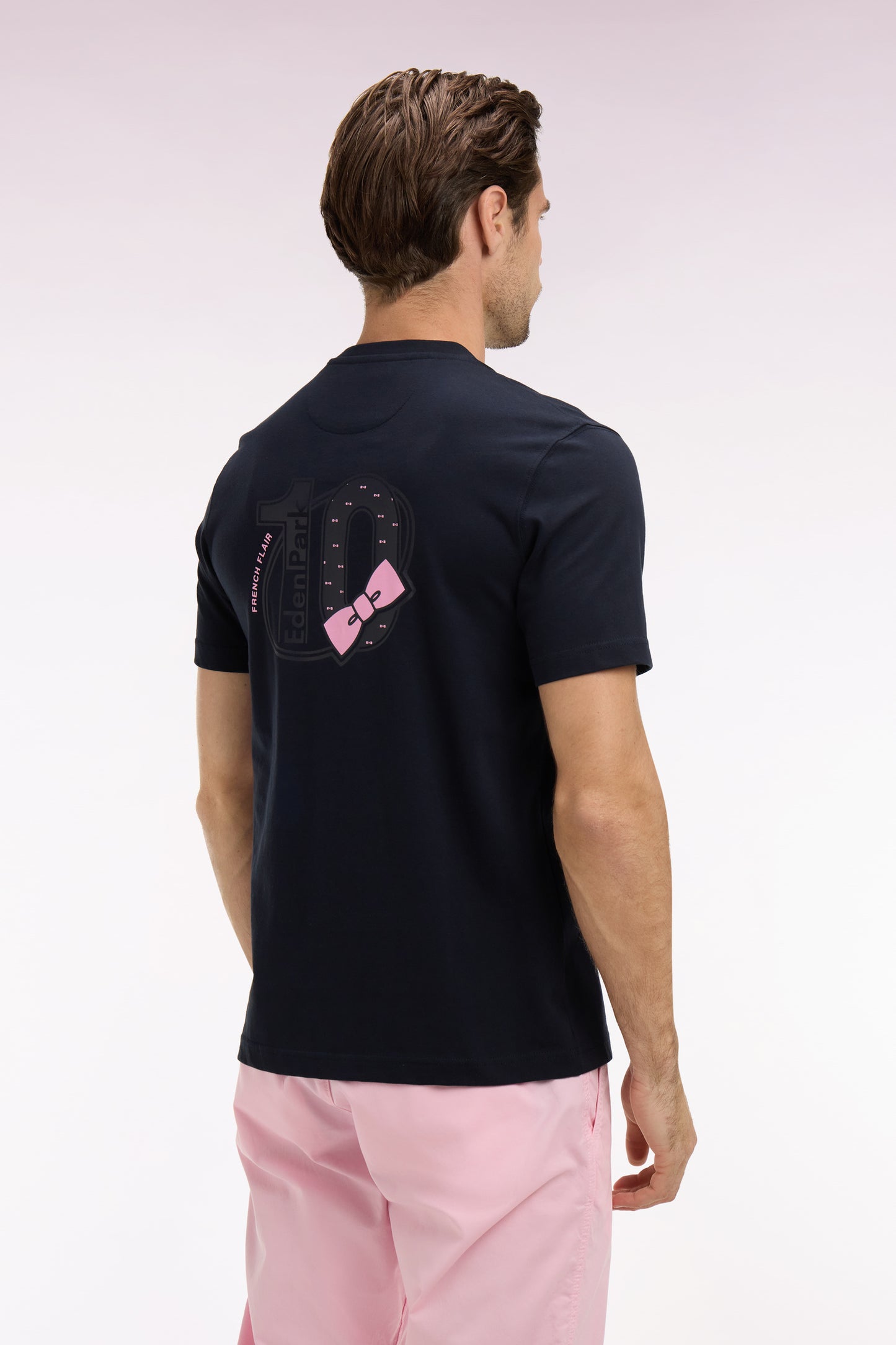 Regular fit navy screen-printed short-sleeved T-shirt