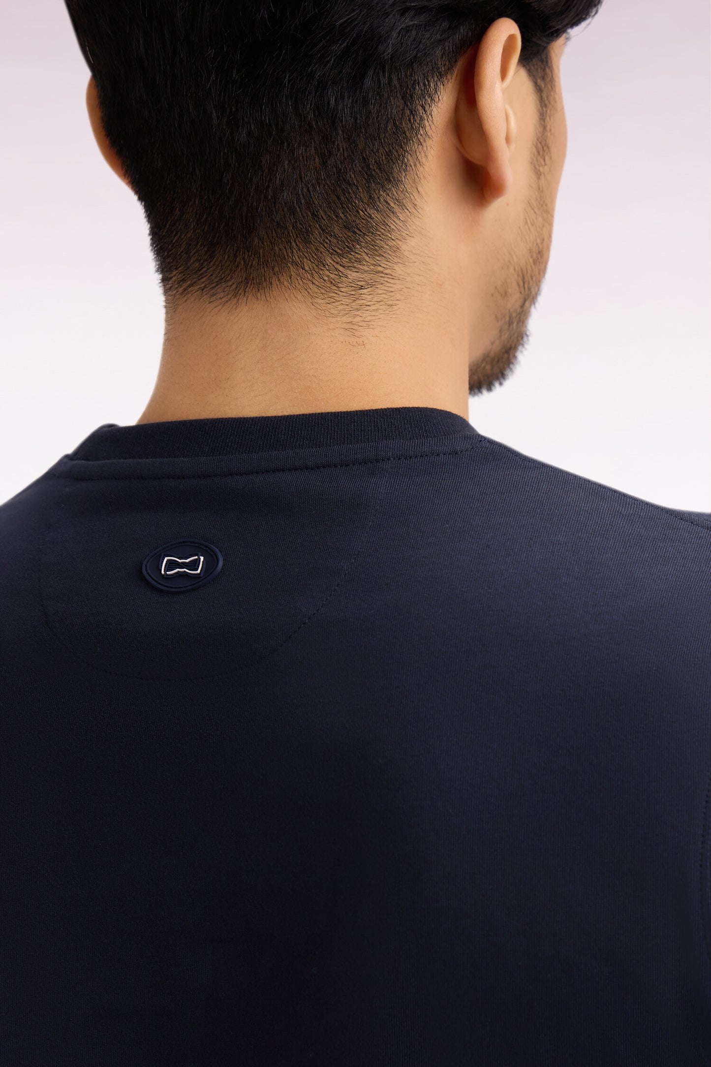 Short-sleeved T-shirt in navy screen-printed cotton, regular fit