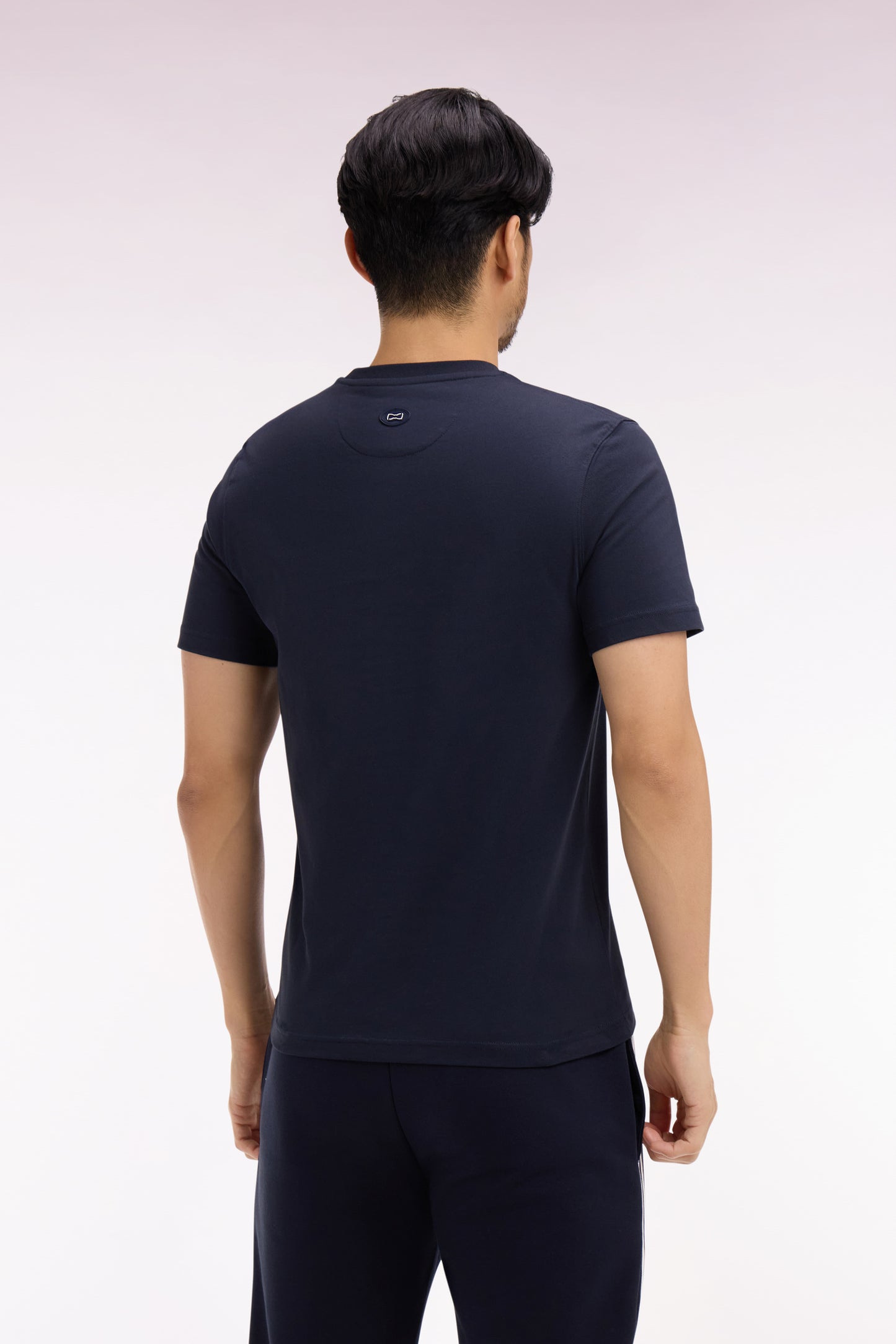 Short-sleeved T-shirt in navy screen-printed cotton, regular fit