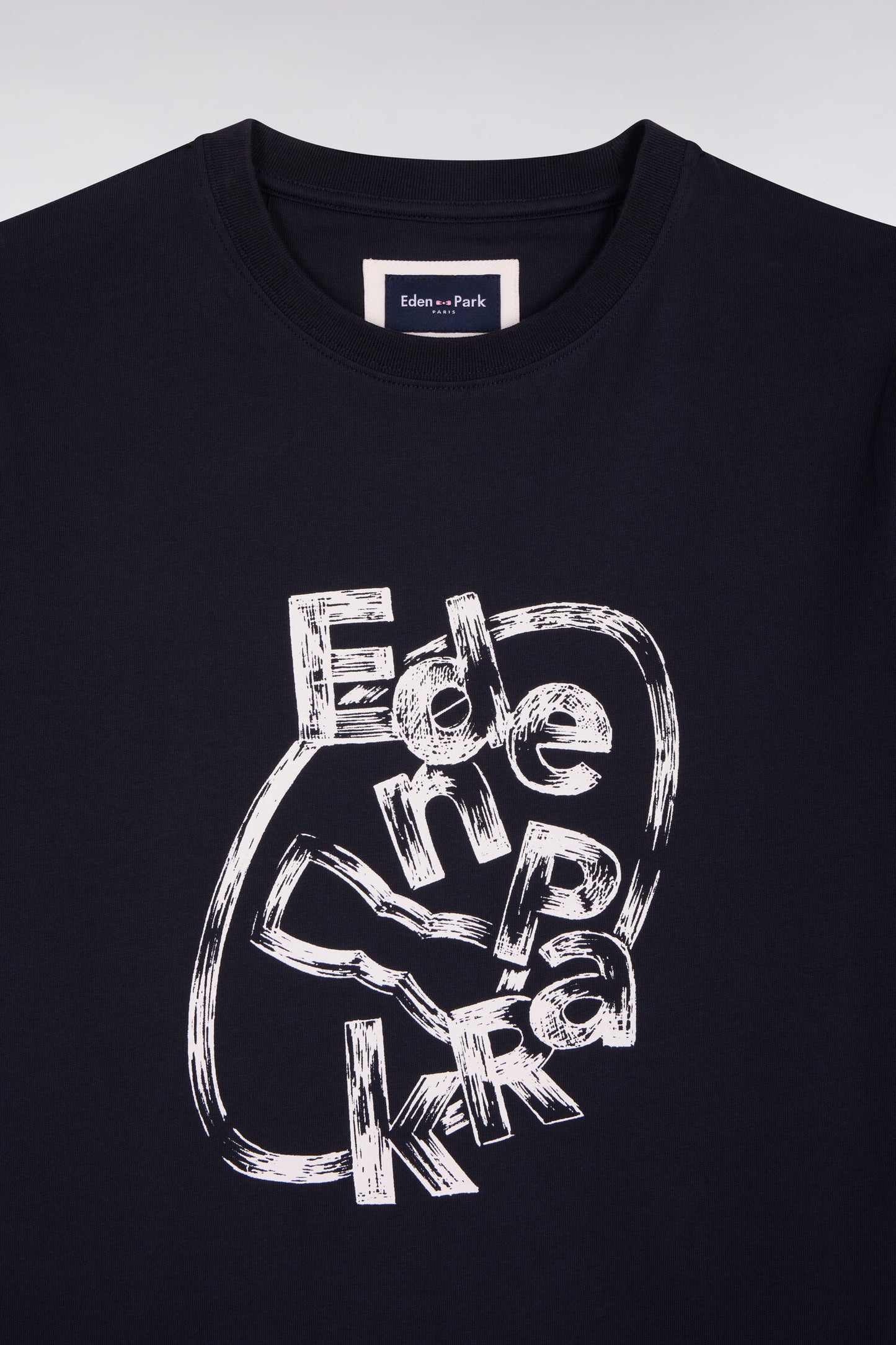 Short-sleeved T-shirt in navy screen-printed cotton, regular fit