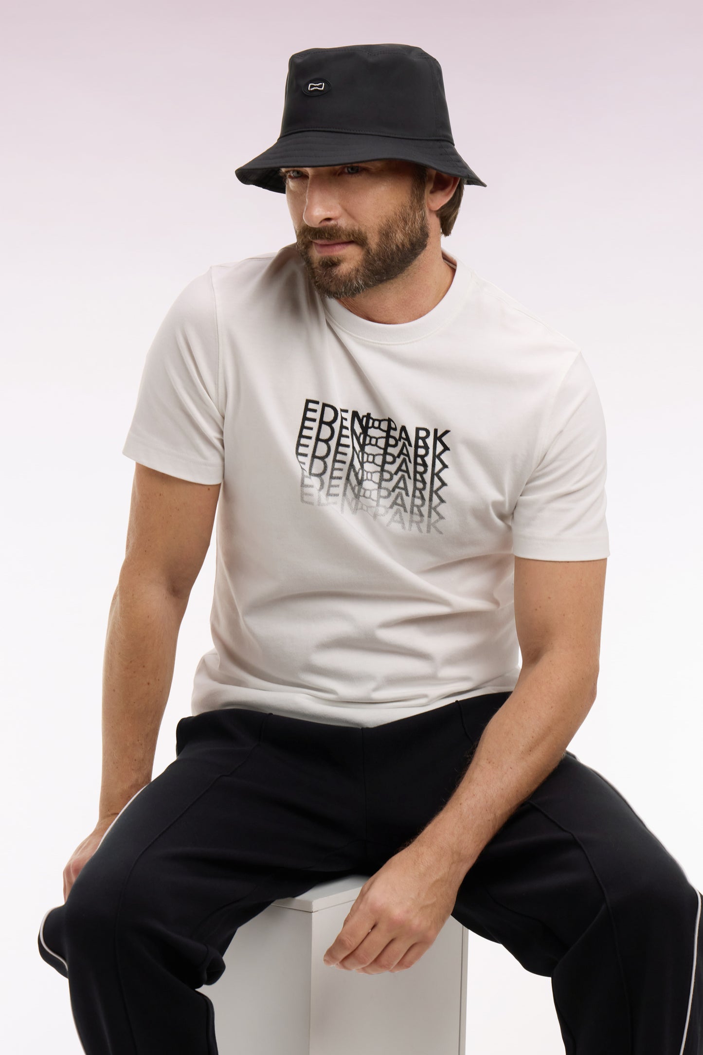 Regular fit black screen-printed short-sleeved T-shirt
