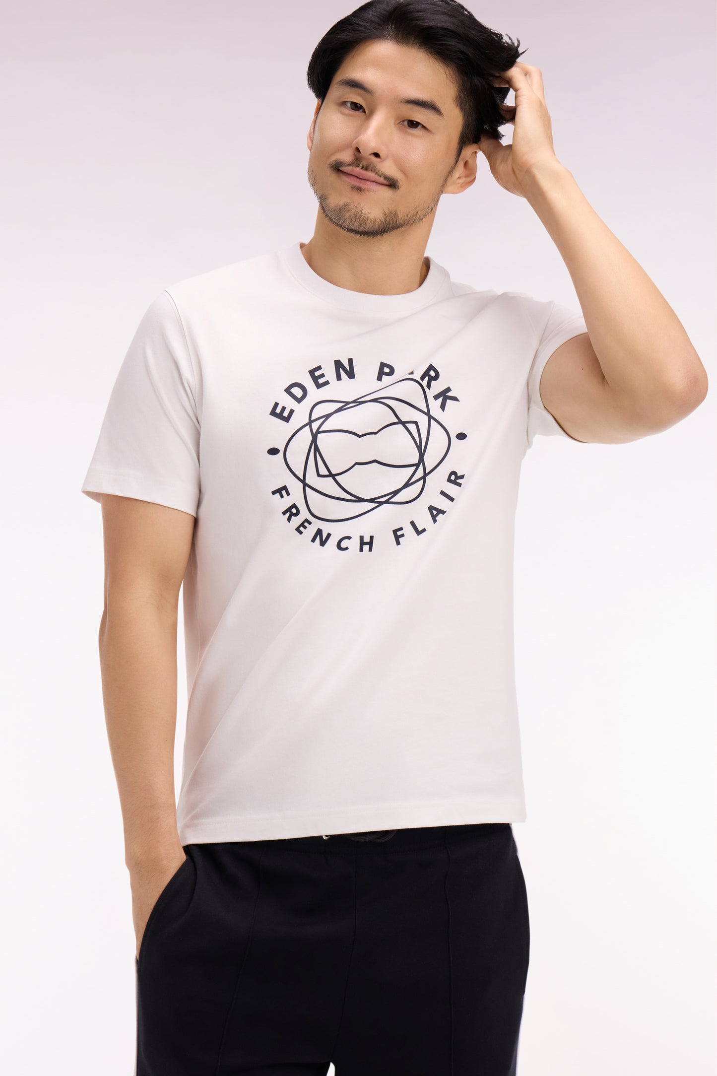 T-shirt à manches courtes en coton écru sérigraphié coupe regular