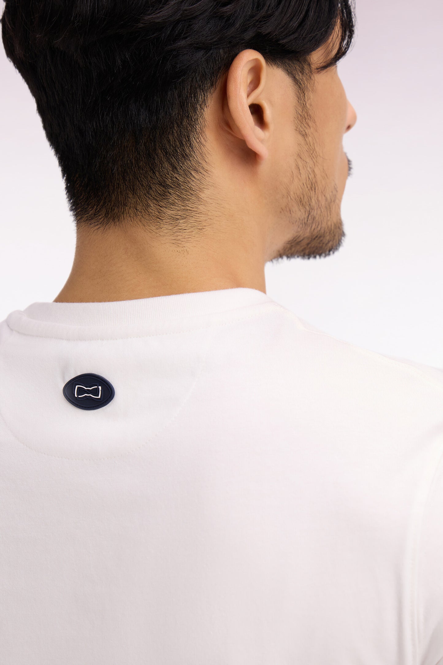 T-shirt à manches courtes en coton écru sérigraphie marine coupe regular