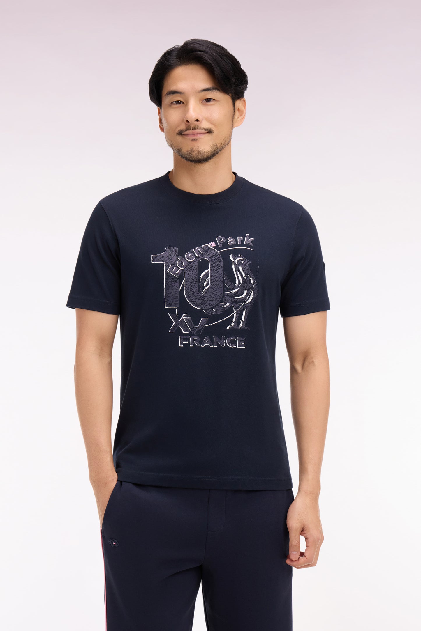 XV de France short-sleeved T-shirt in navy screen-printed cotton, regular fit