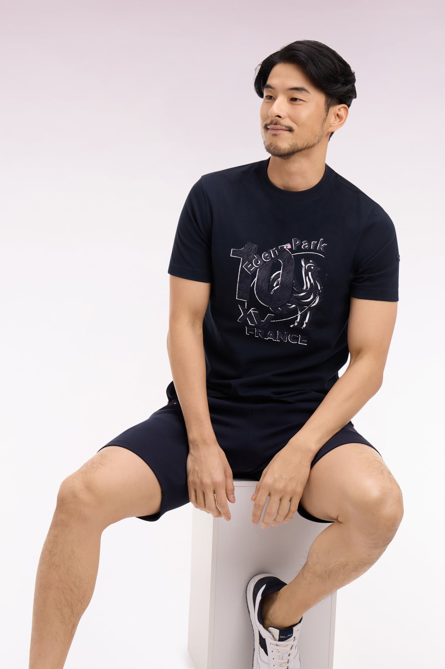 XV de France short-sleeved T-shirt in navy screen-printed cotton, regular fit