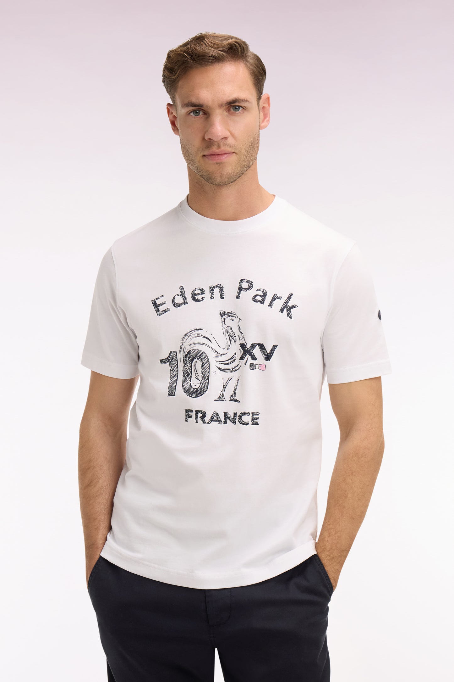 XV de France short-sleeved T-shirt in white screen-printed cotton, regular fit