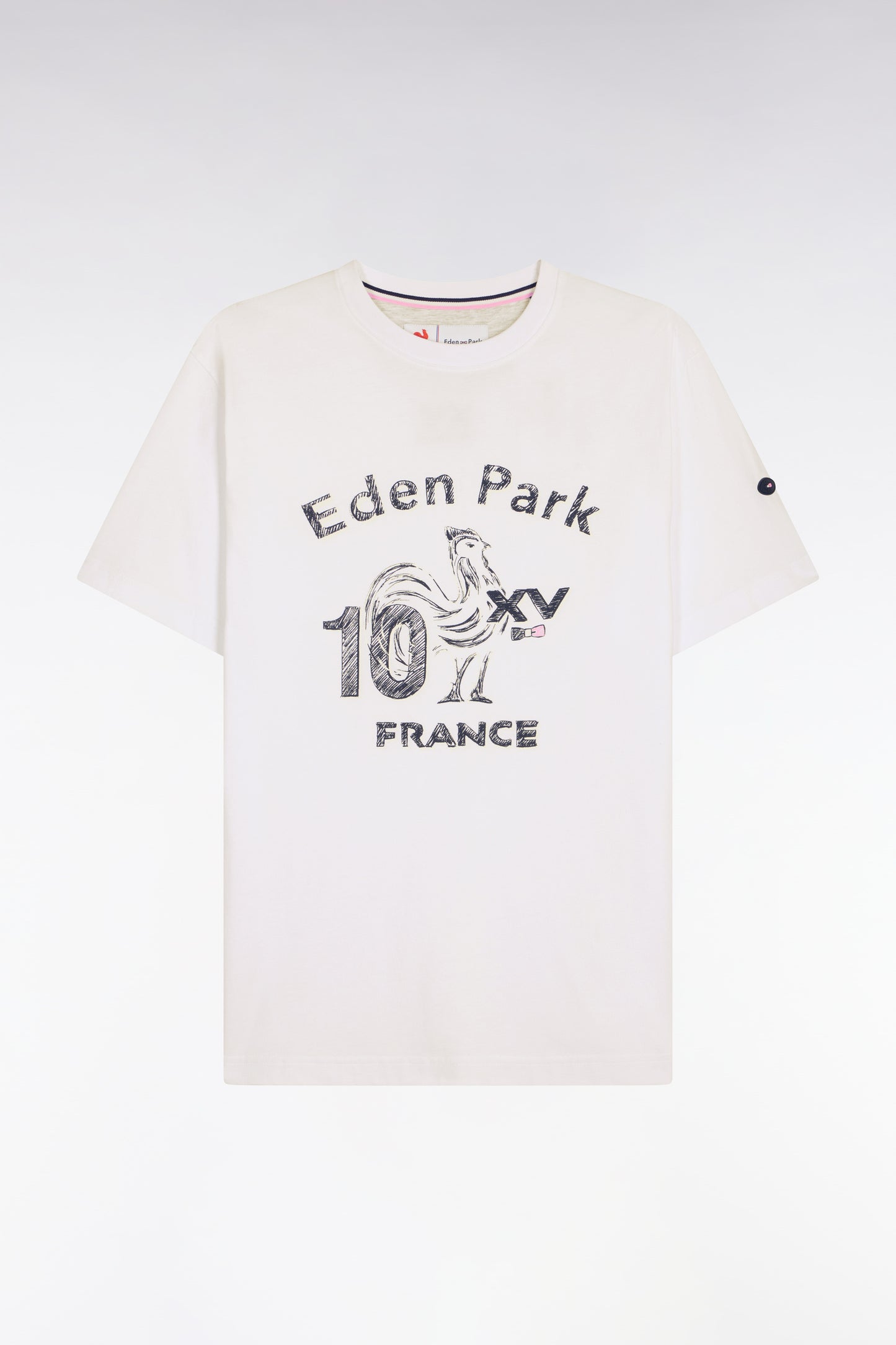 XV de France short-sleeved T-shirt in white screen-printed cotton, regular fit