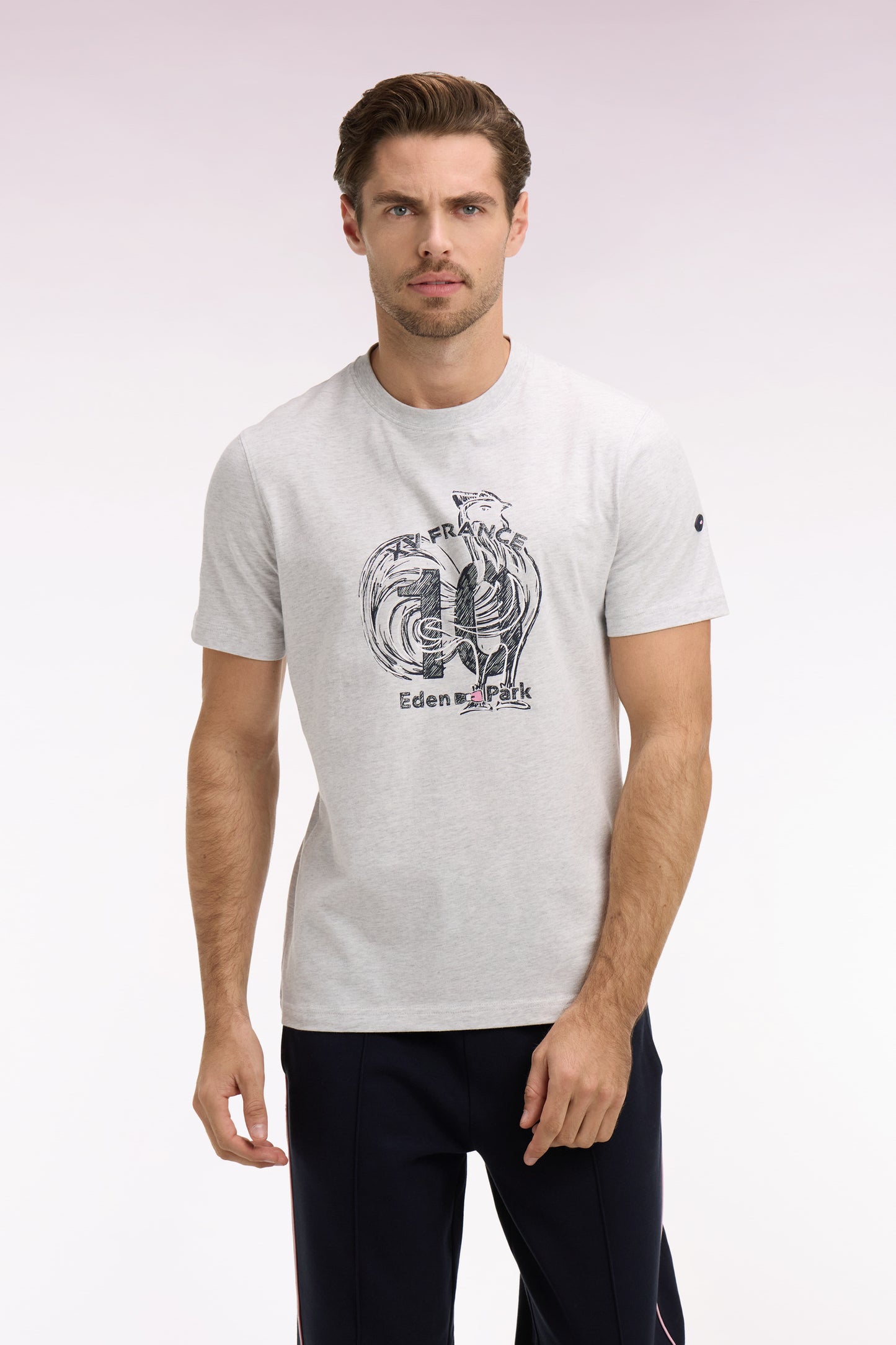 XV de France short-sleeved screen-printed t-shirt in gray cotton, regular fit