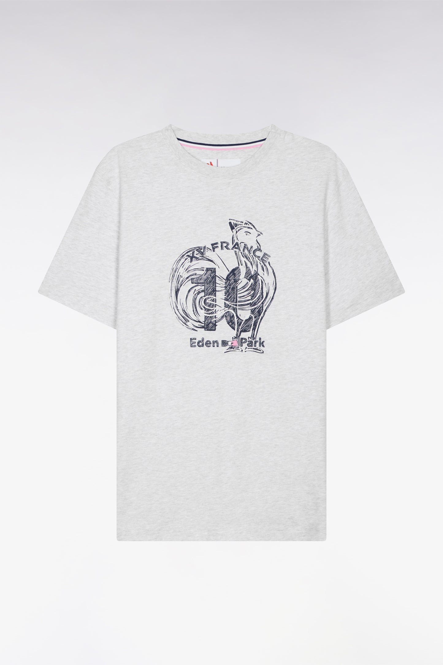 XV de France short-sleeved screen-printed t-shirt in gray cotton, regular fit