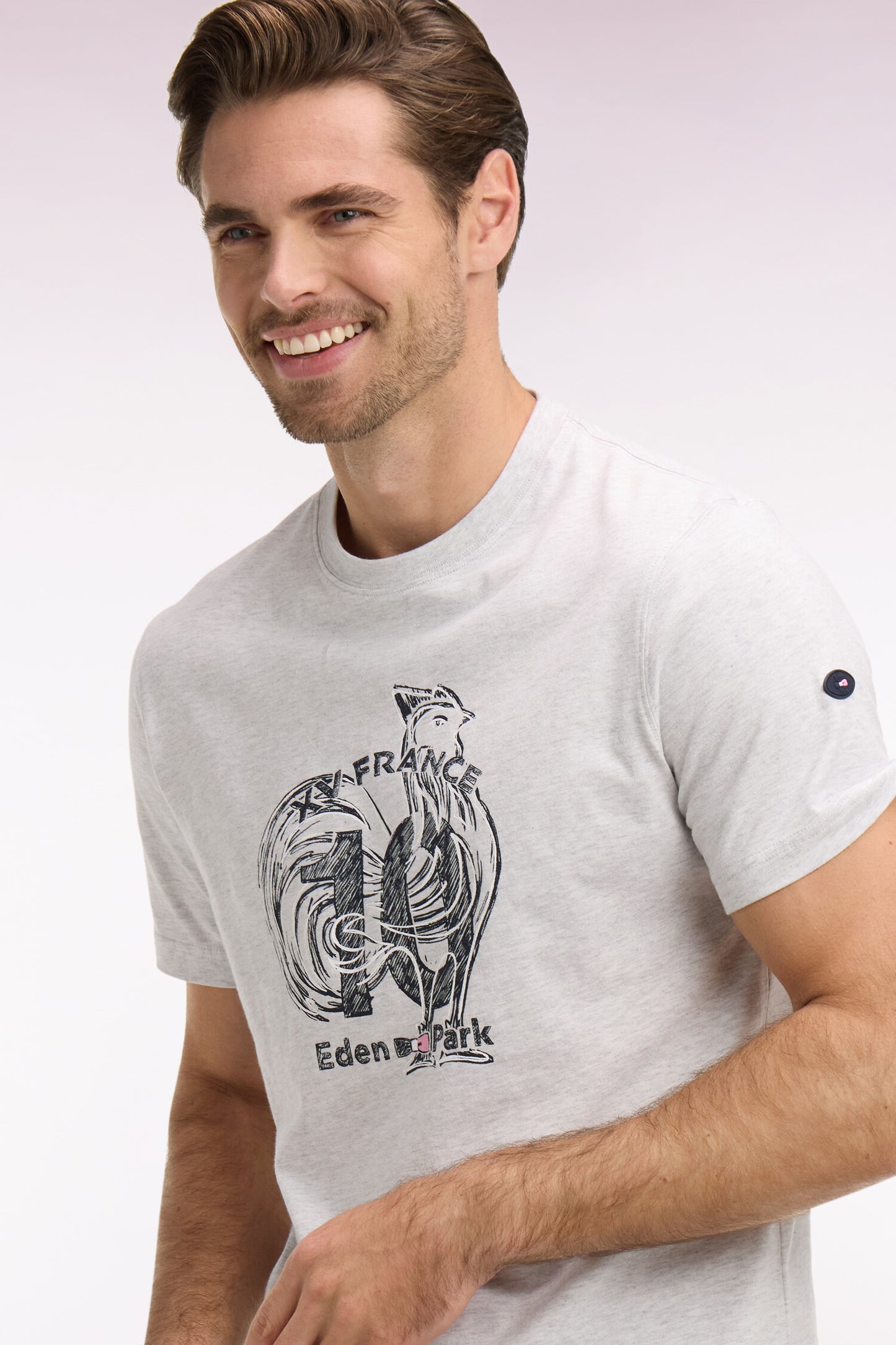 XV de France short-sleeved screen-printed t-shirt in gray cotton, regular fit