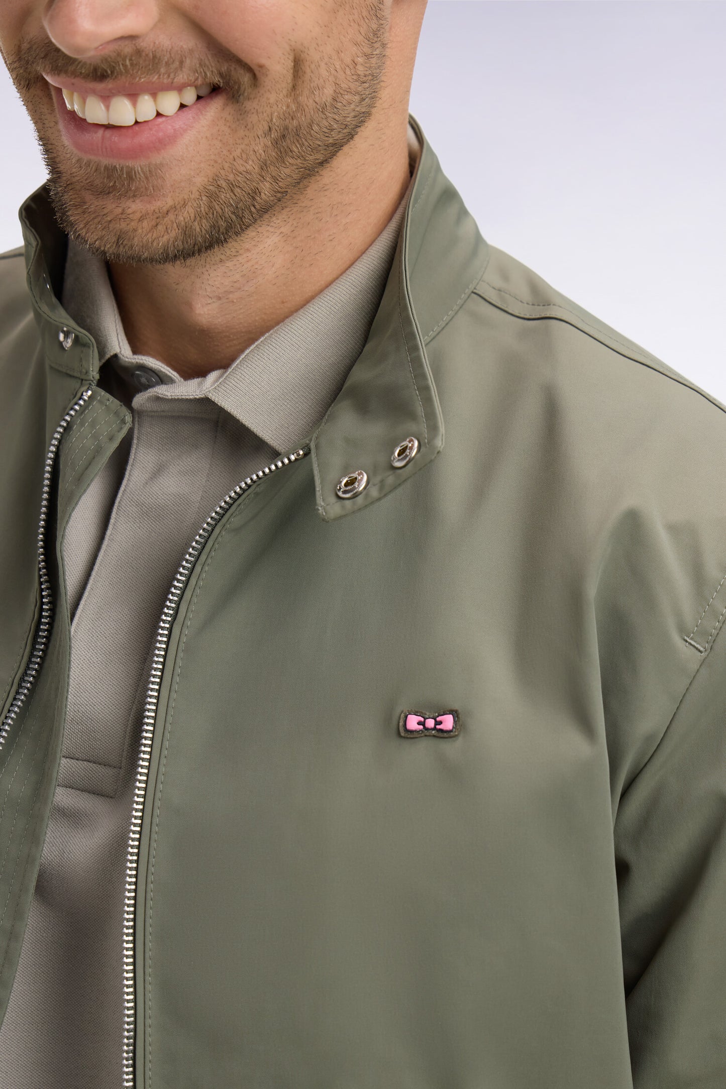 Blouson à col motard en nylon kaki