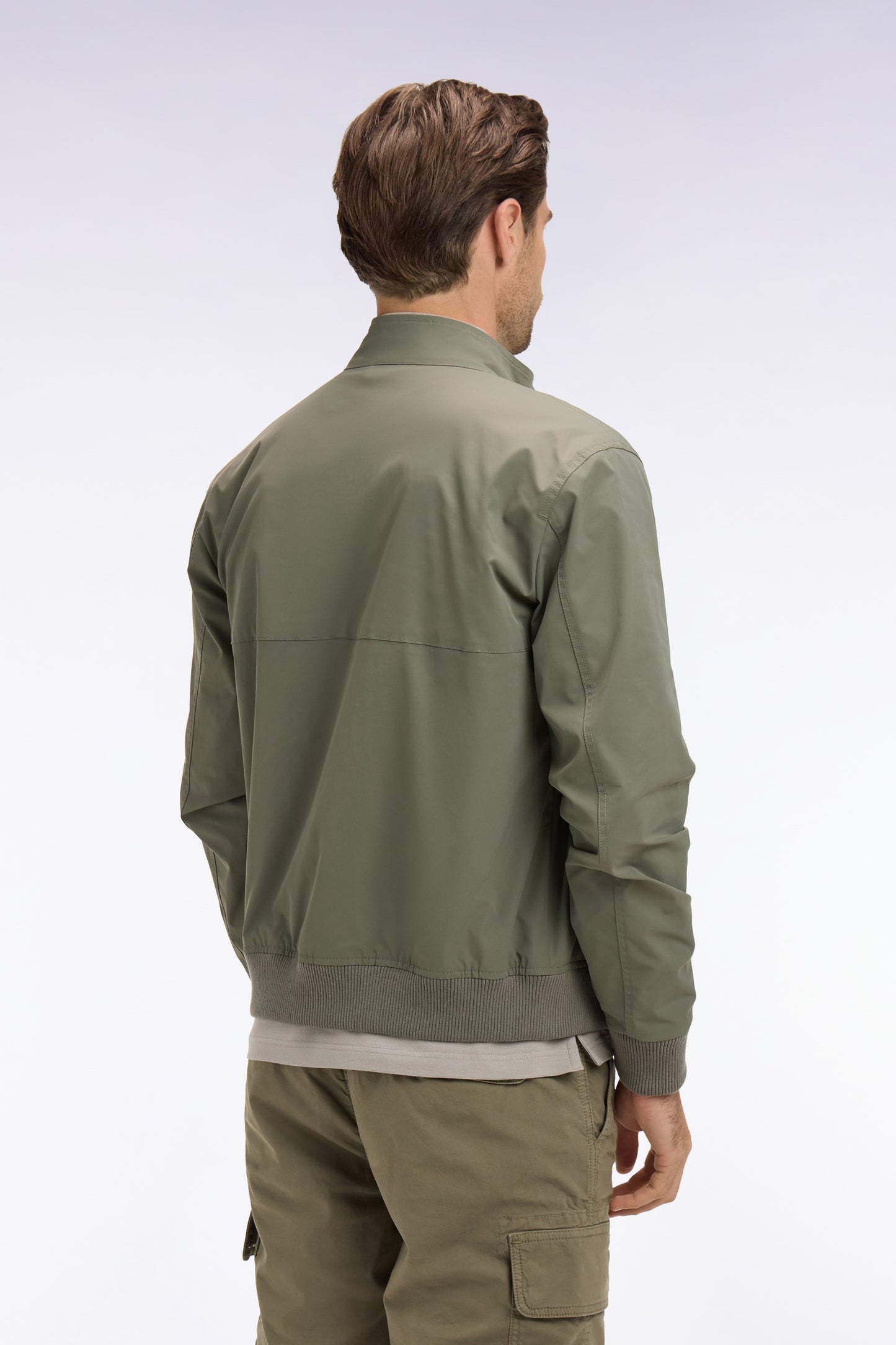 Blouson à col motard en nylon kaki