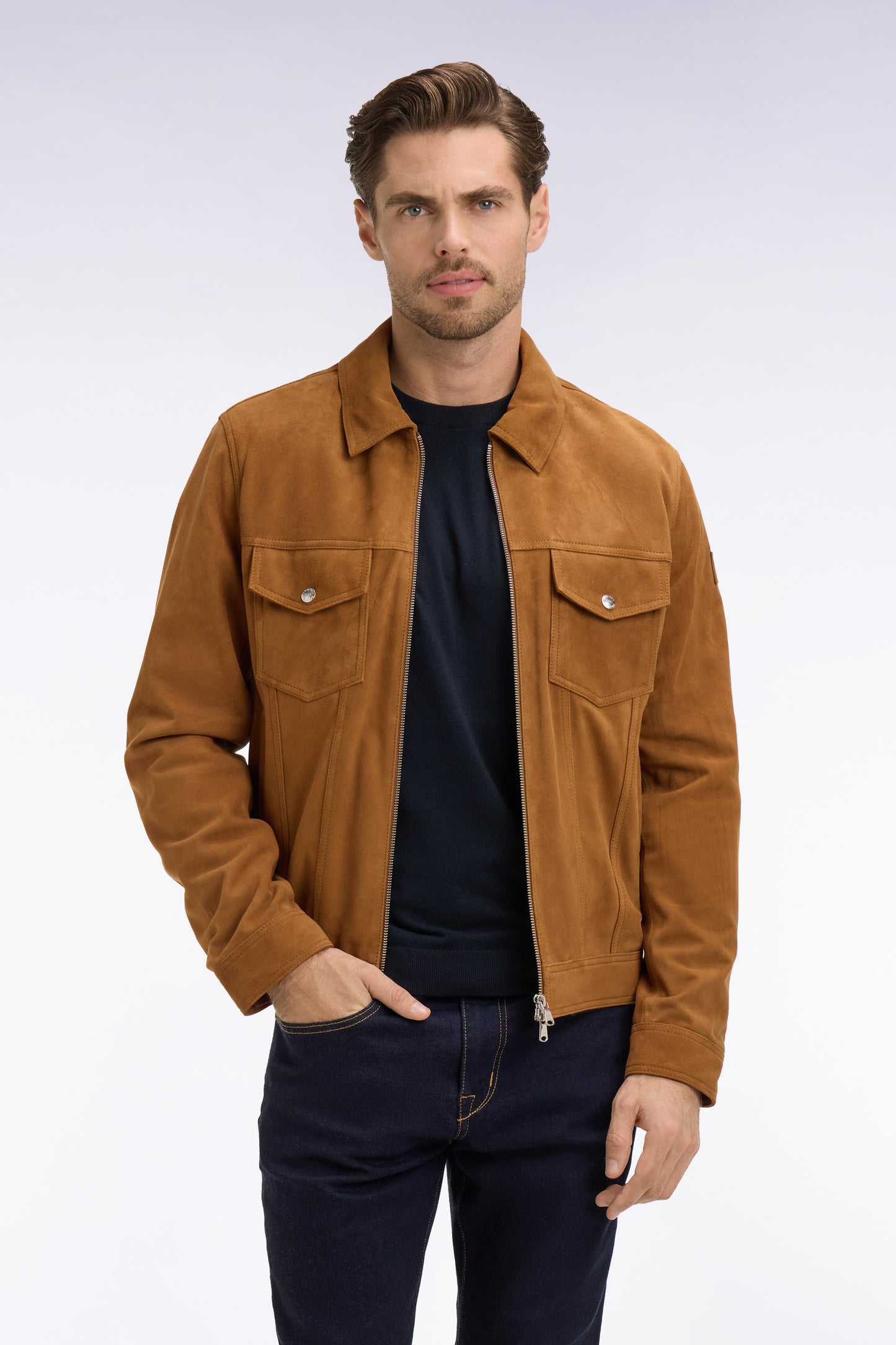 Blouson en daim velours marron