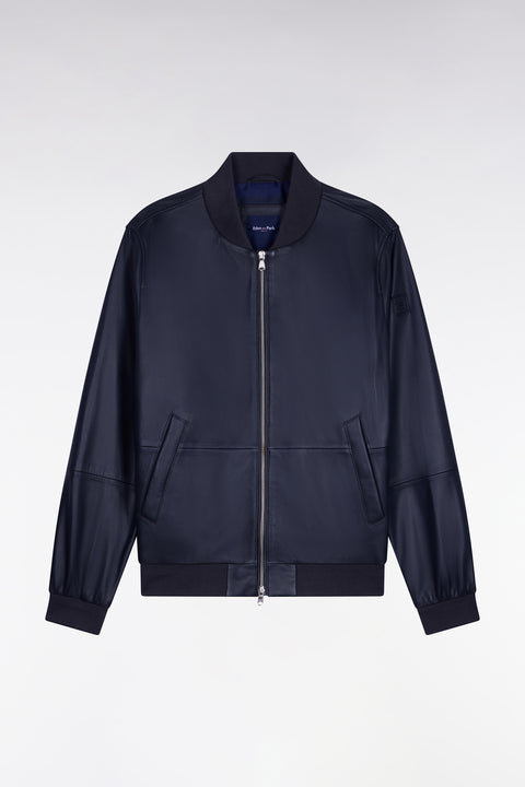 Blouson bombers en cuir marine - Image 2