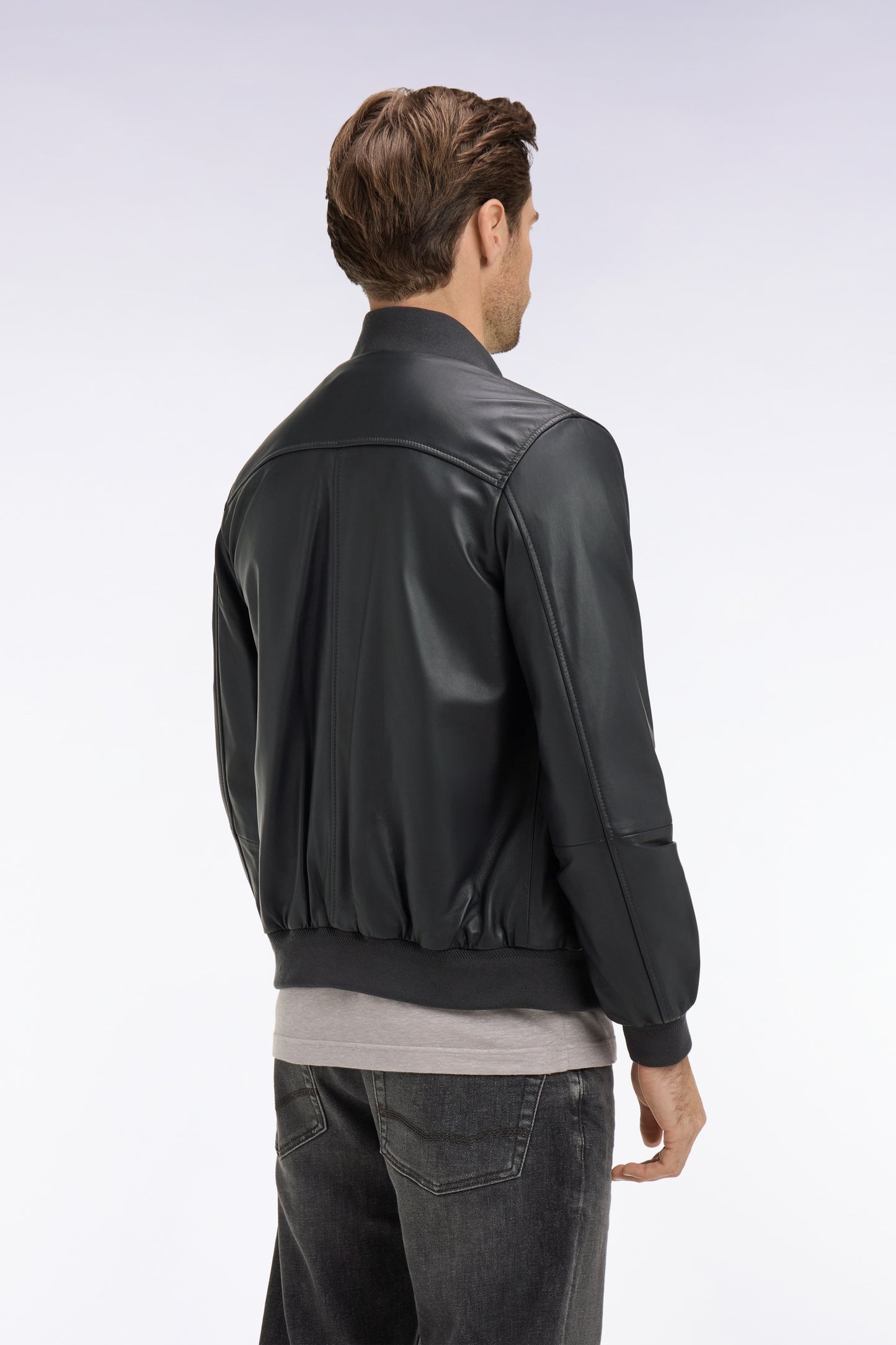 Blouson bombers en cuir marine