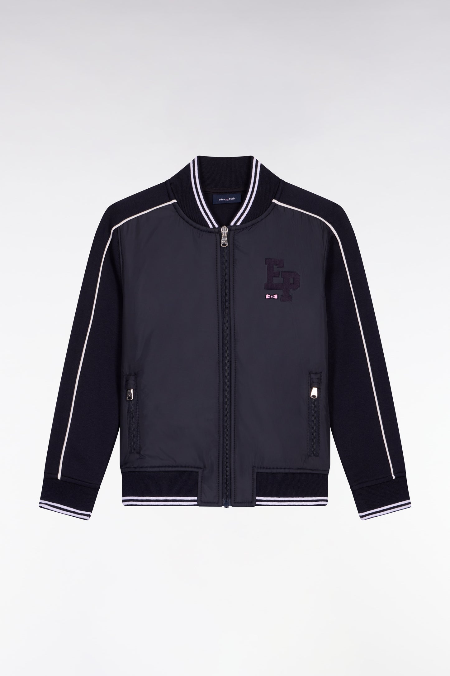 Navy cotton blend starter jacket with EP badge