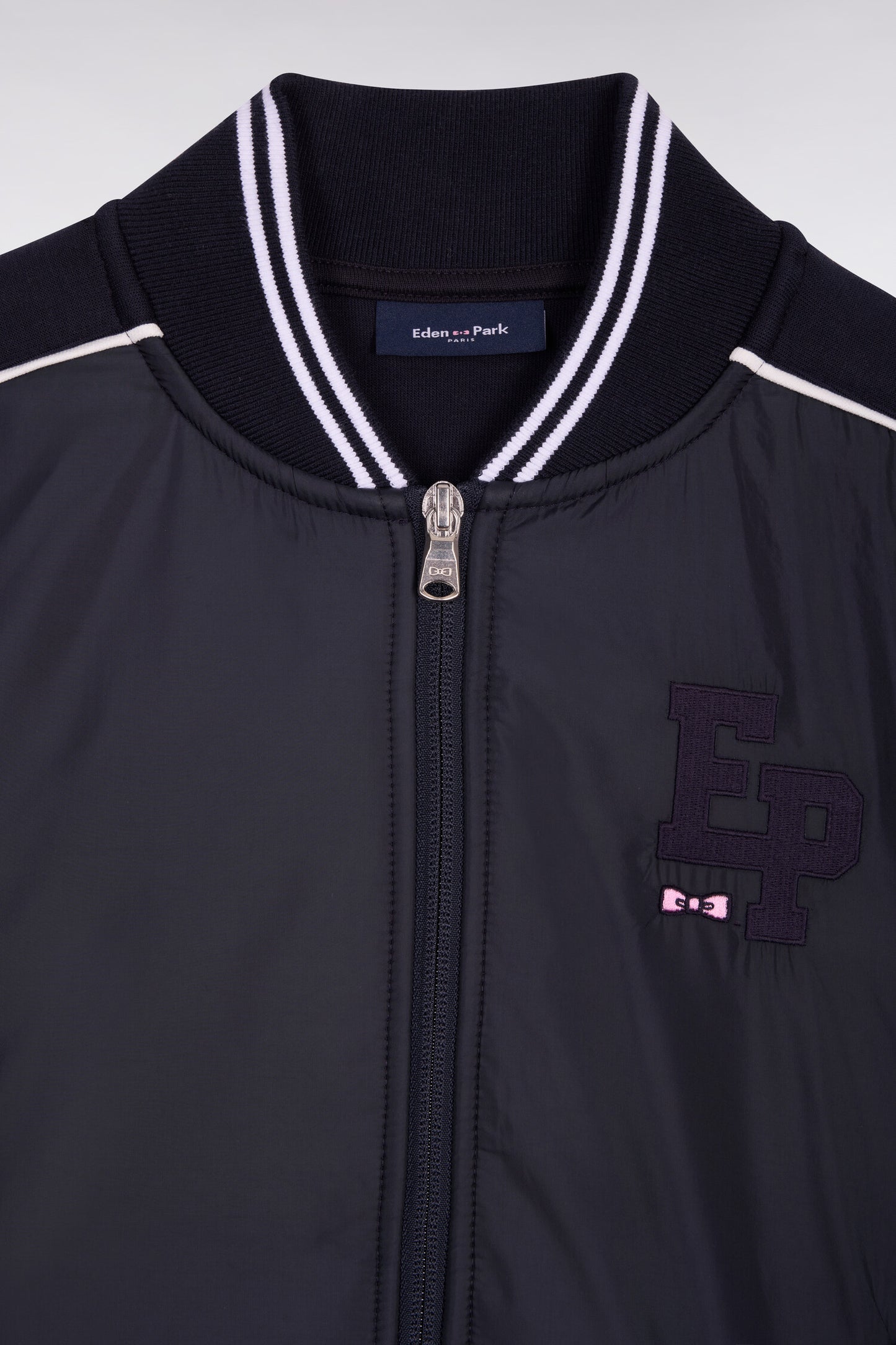 Navy cotton blend starter jacket with EP badge