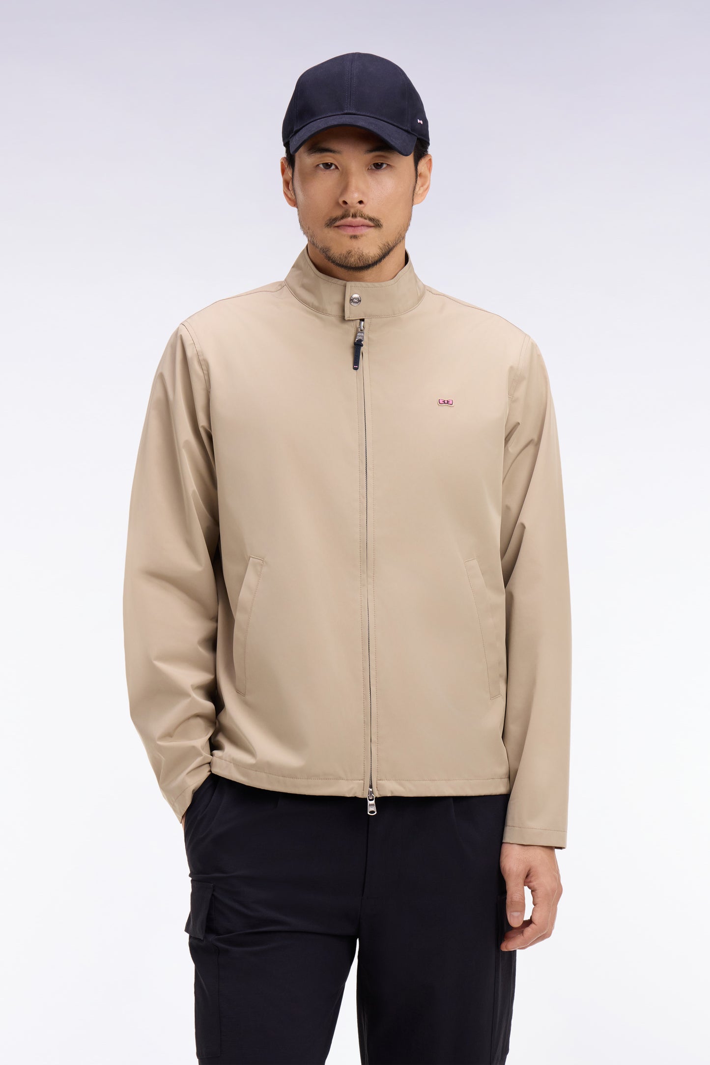 Blouson à col motard en nylon beige