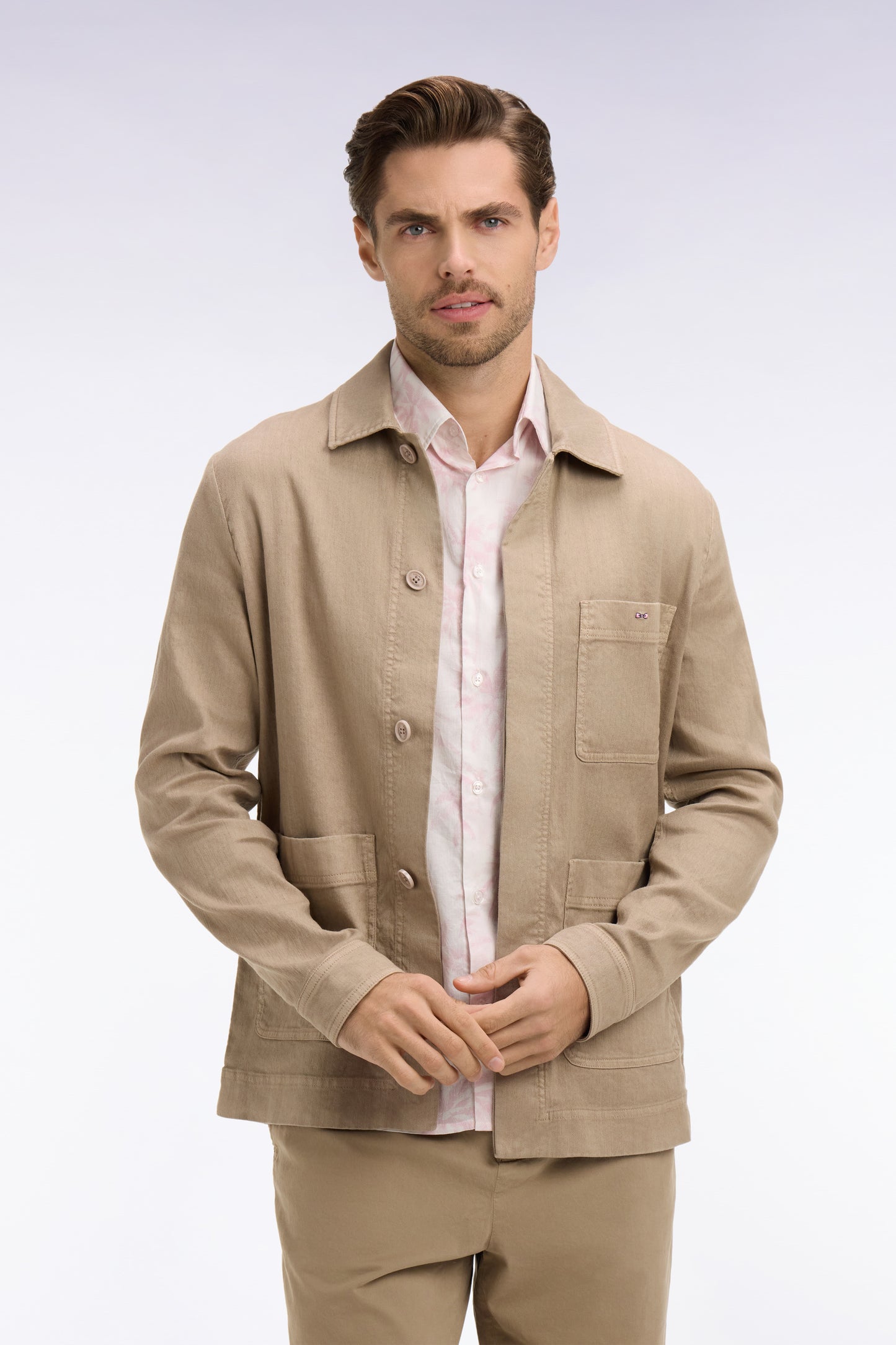 Beige linen and cotton overshirt