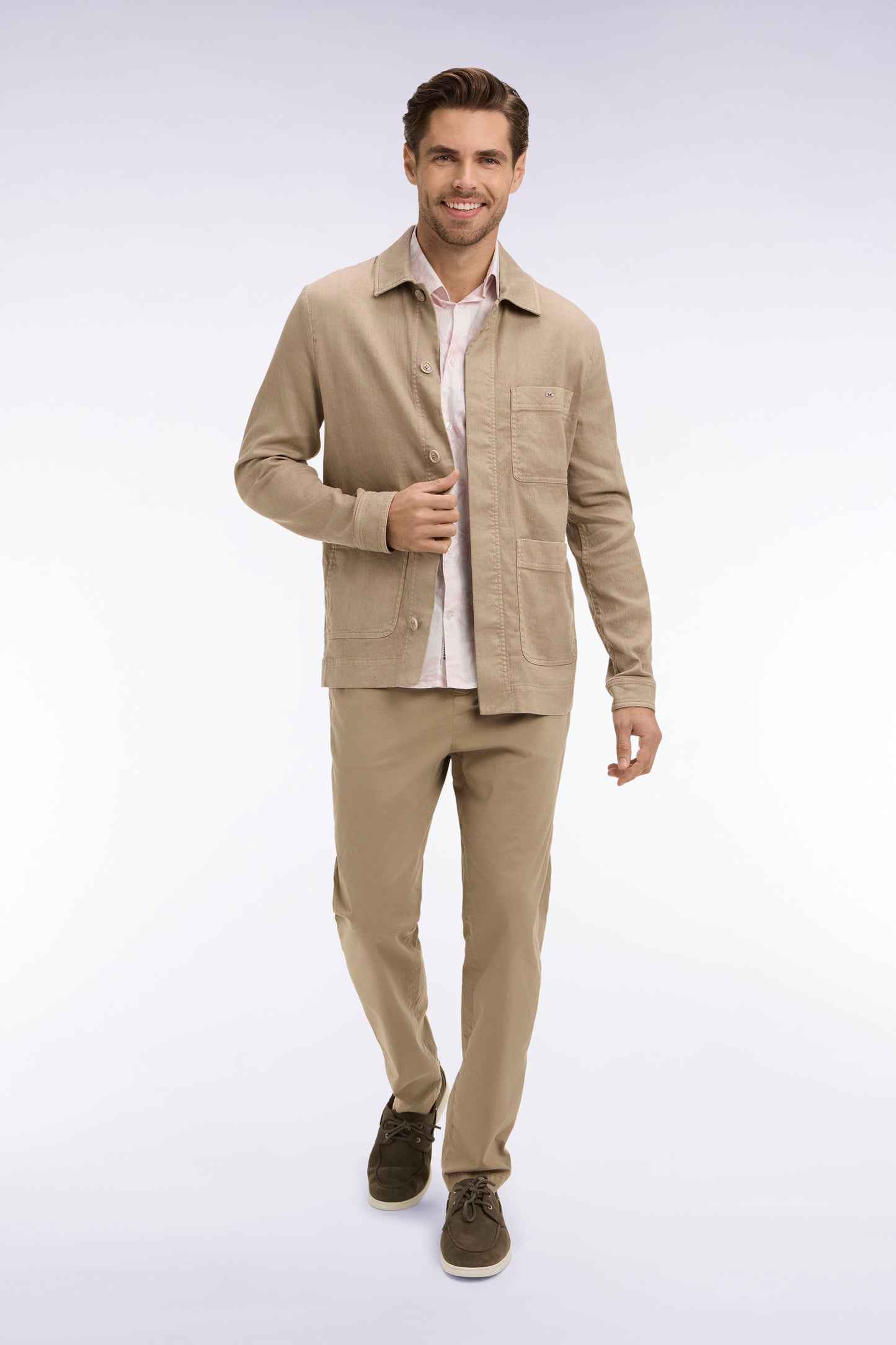 Beige linen and cotton overshirt