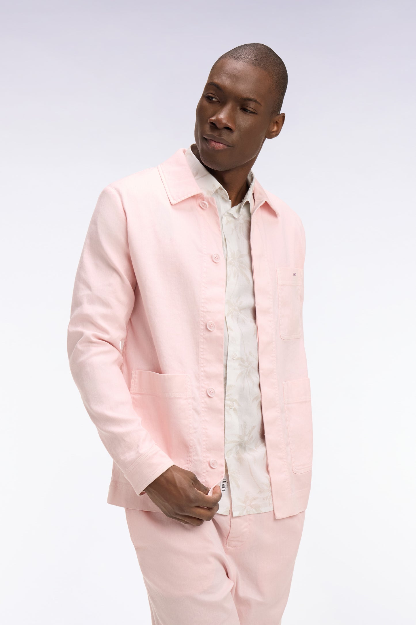 Pink linen and cotton overshirt
