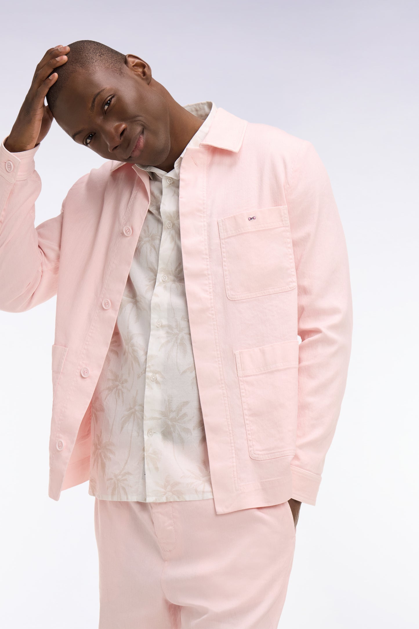 Pink linen and cotton overshirt