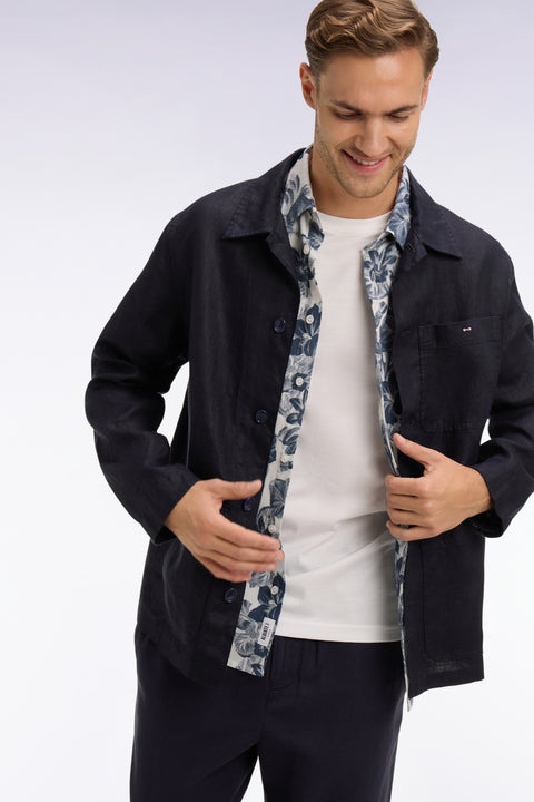 Surchemise en lin et coton marine - Image 3