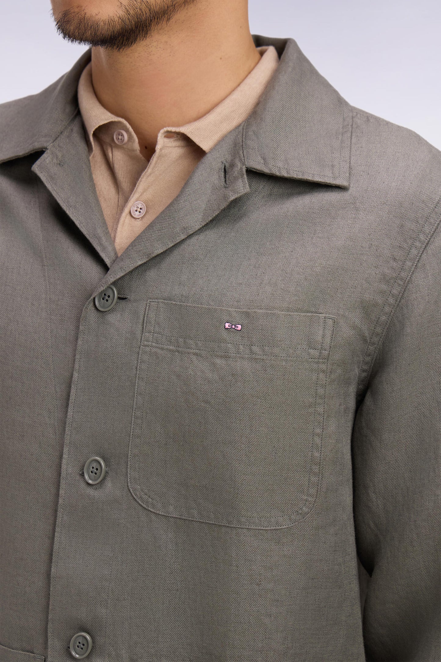 Surchemise en lin et coton kaki