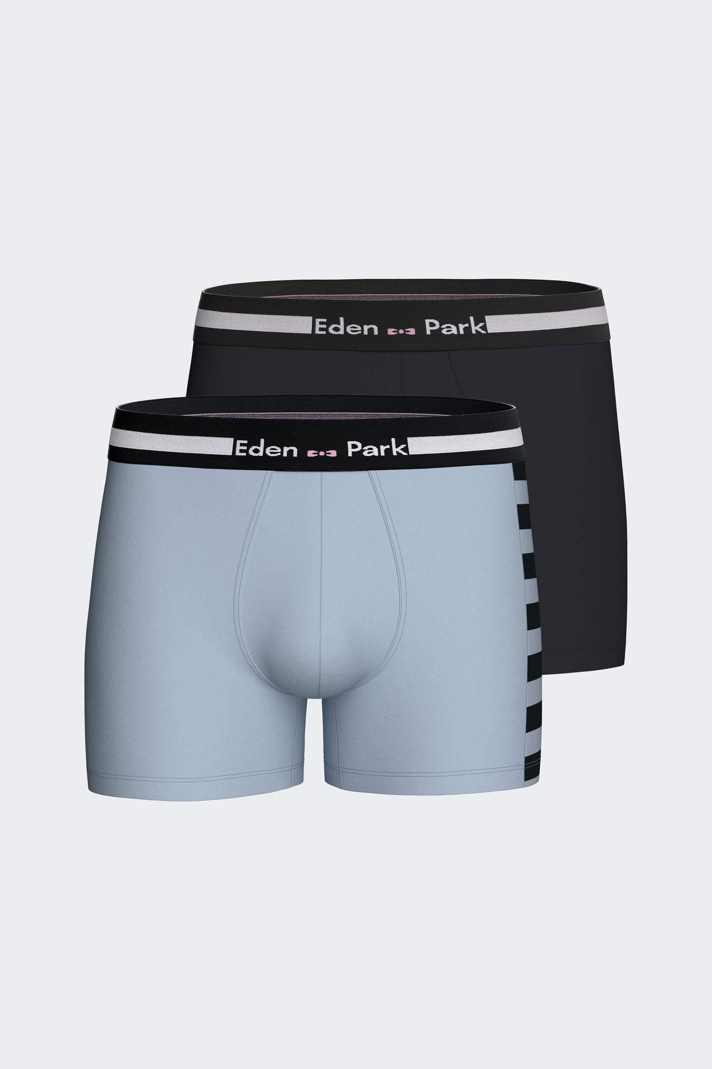 Pack of two boxer briefs in navy and sky blue striped stretch cotton jersey
