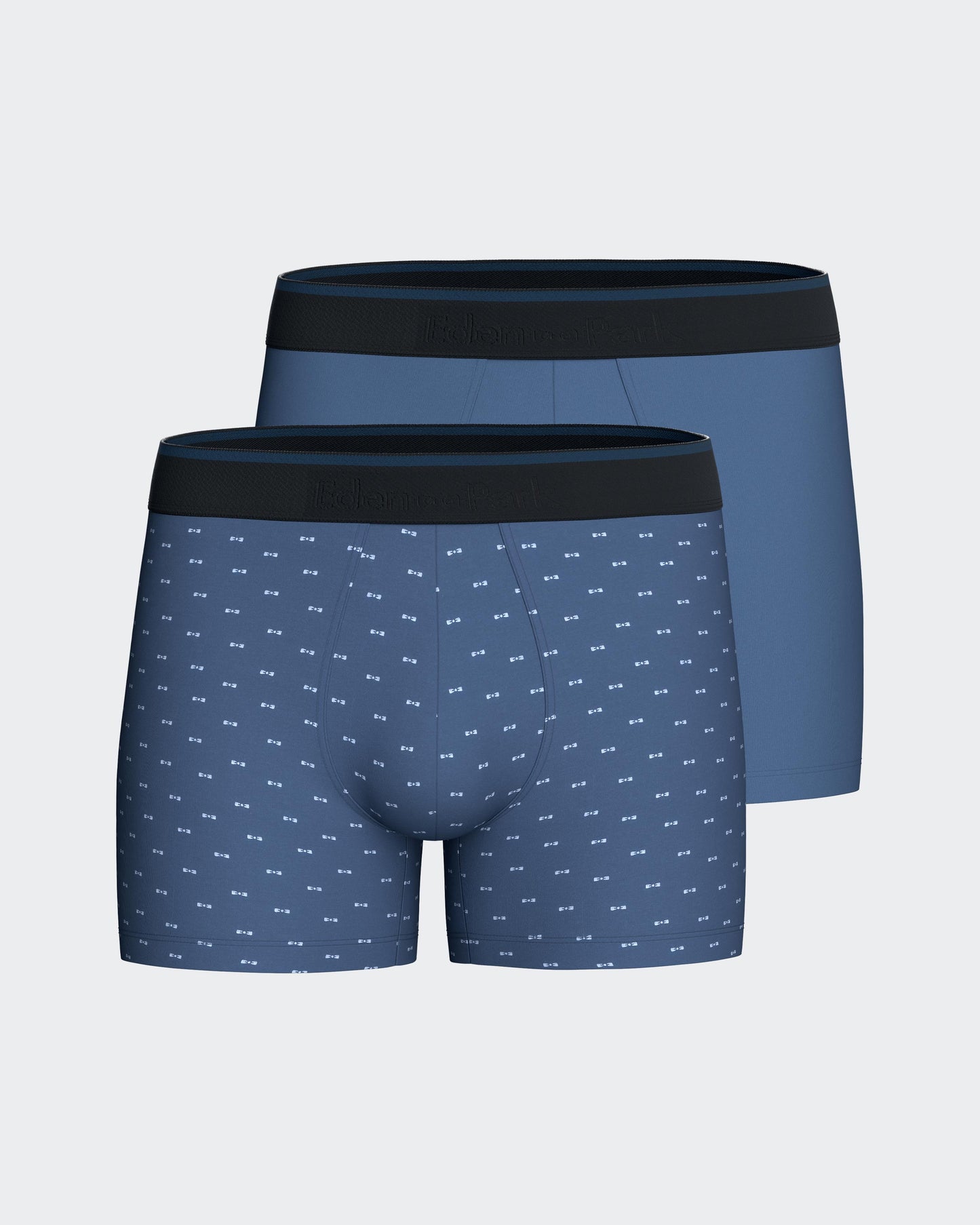 Pack of two boxers in plain blue stretch cotton jersey with micropatterns